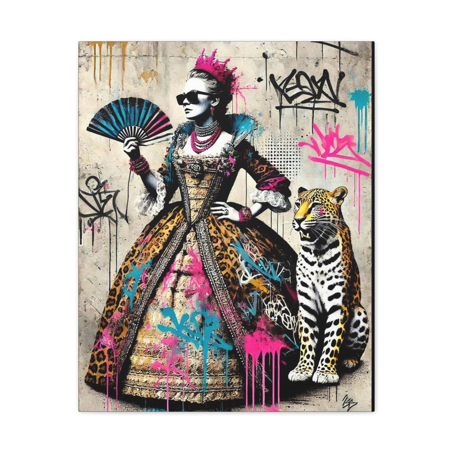 Canvas Print, Street Art Wall Decor, Graffiti Home Art, Queen with Fan, Leopard, Bohemian Decor, Urban Art Poster
