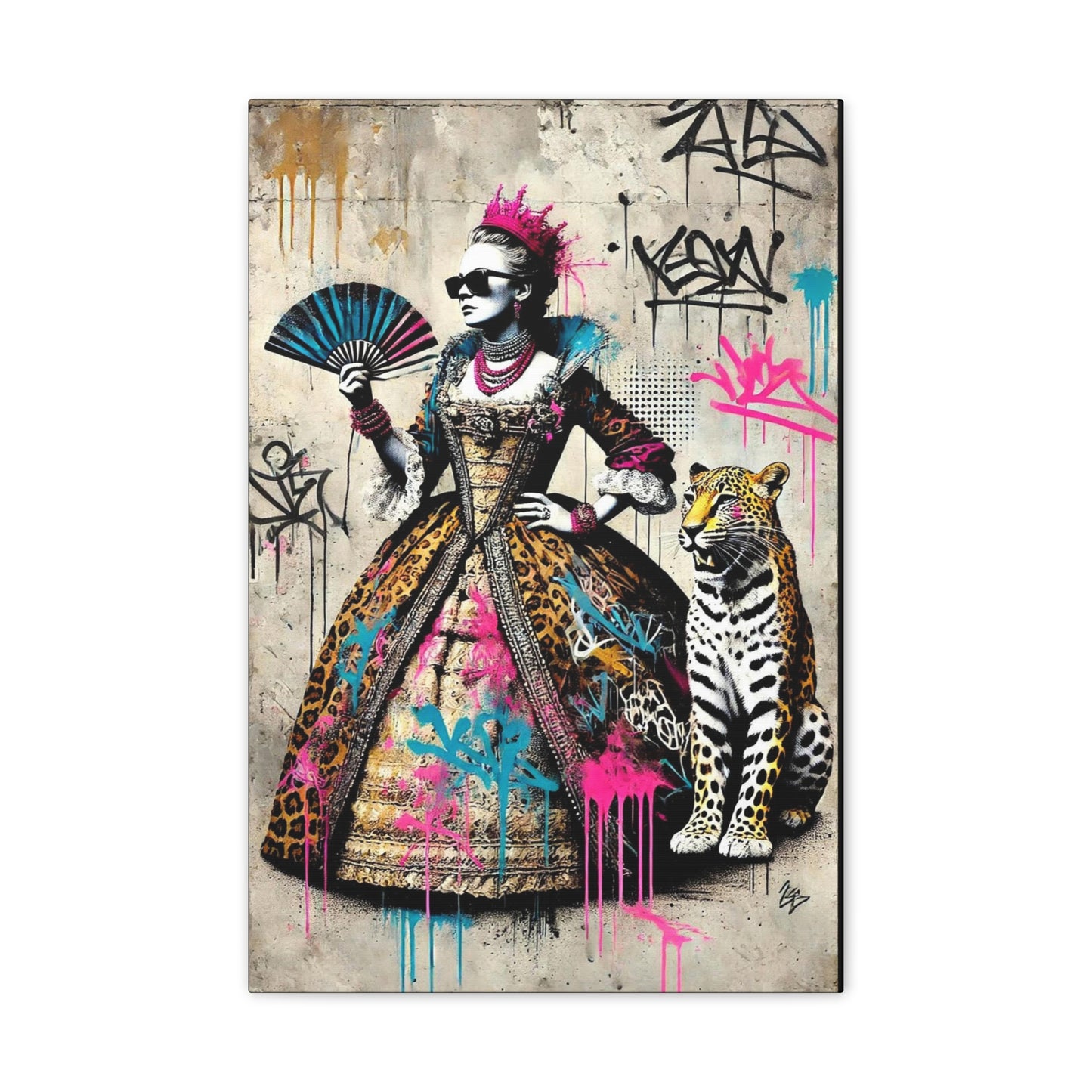 Canvas Print, Street Art Wall Decor, Graffiti Home Art, Queen with Fan, Leopard, Bohemian Decor, Urban Art Poster