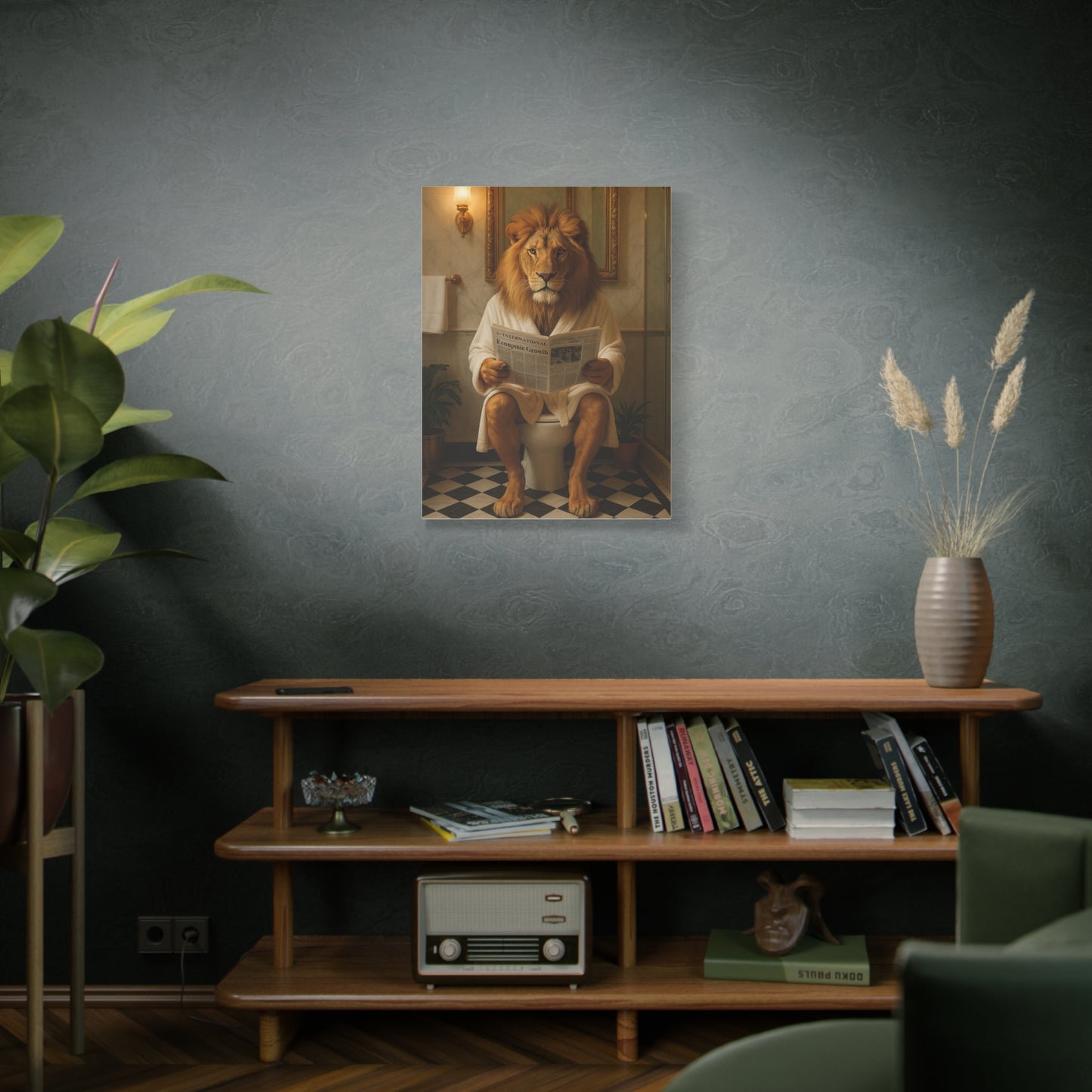 Whimsical Lion Canvas Art, Funny Home Decor, Gift for Animal Lovers, Unique Wall Art, Bathroom Wall Decor, Housewarming Gift