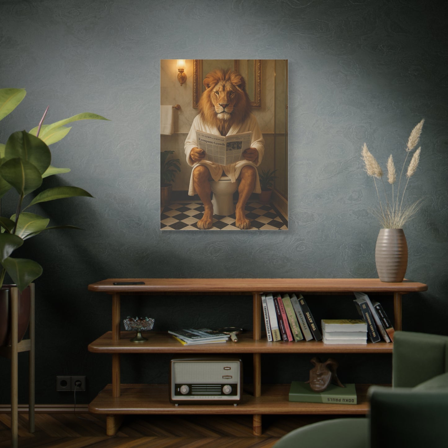 Whimsical Lion Canvas Art, Funny Home Decor, Gift for Animal Lovers, Unique Wall Art, Bathroom Wall Decor, Housewarming Gift