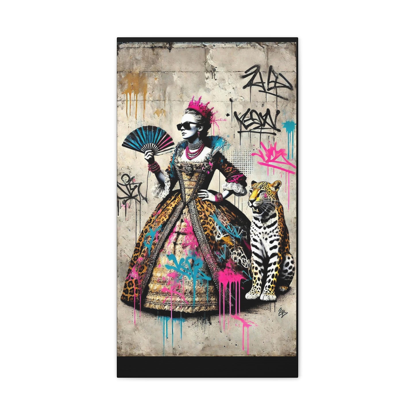 Canvas Print, Street Art Wall Decor, Graffiti Home Art, Queen with Fan, Leopard, Bohemian Decor, Urban Art Poster