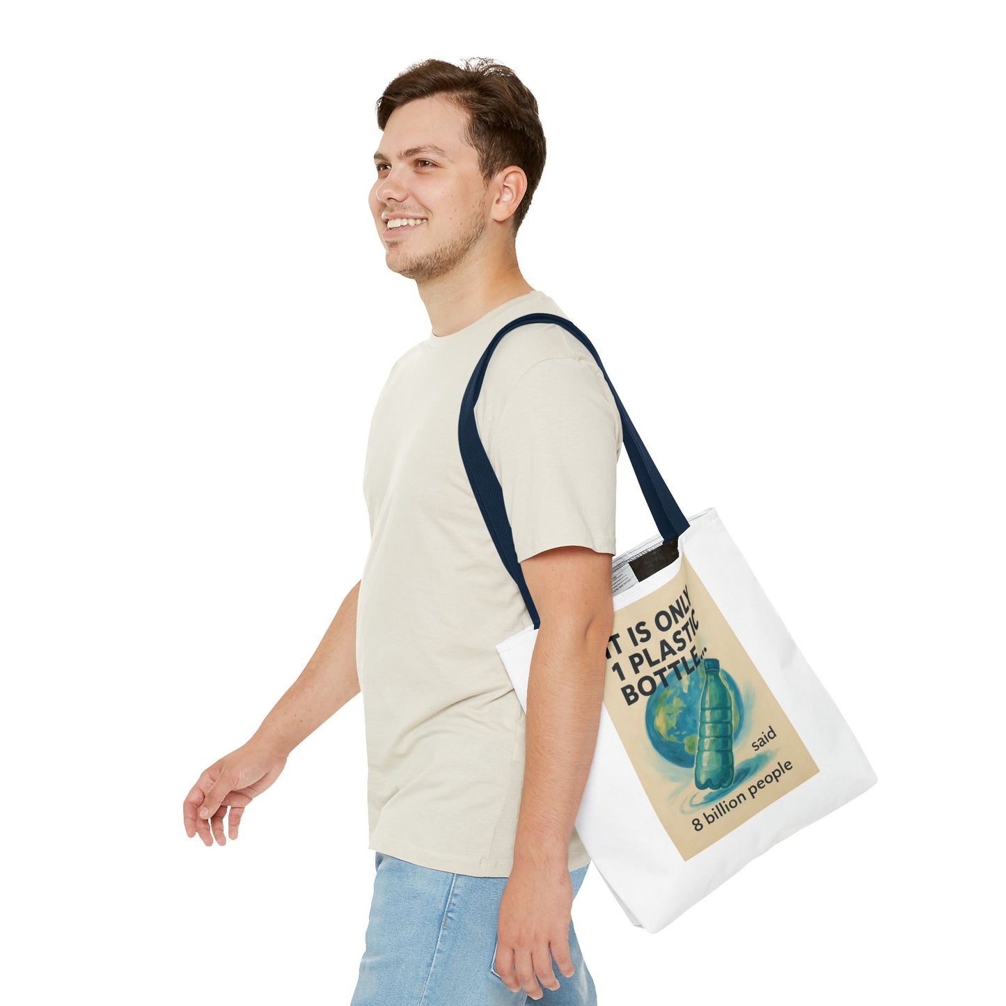 Eco-Friendly Tote Bag, Recycling Message, Save Earth, Plastic Bottle, Reusable Bag, Environmental Awareness, Sustainable Shopping
