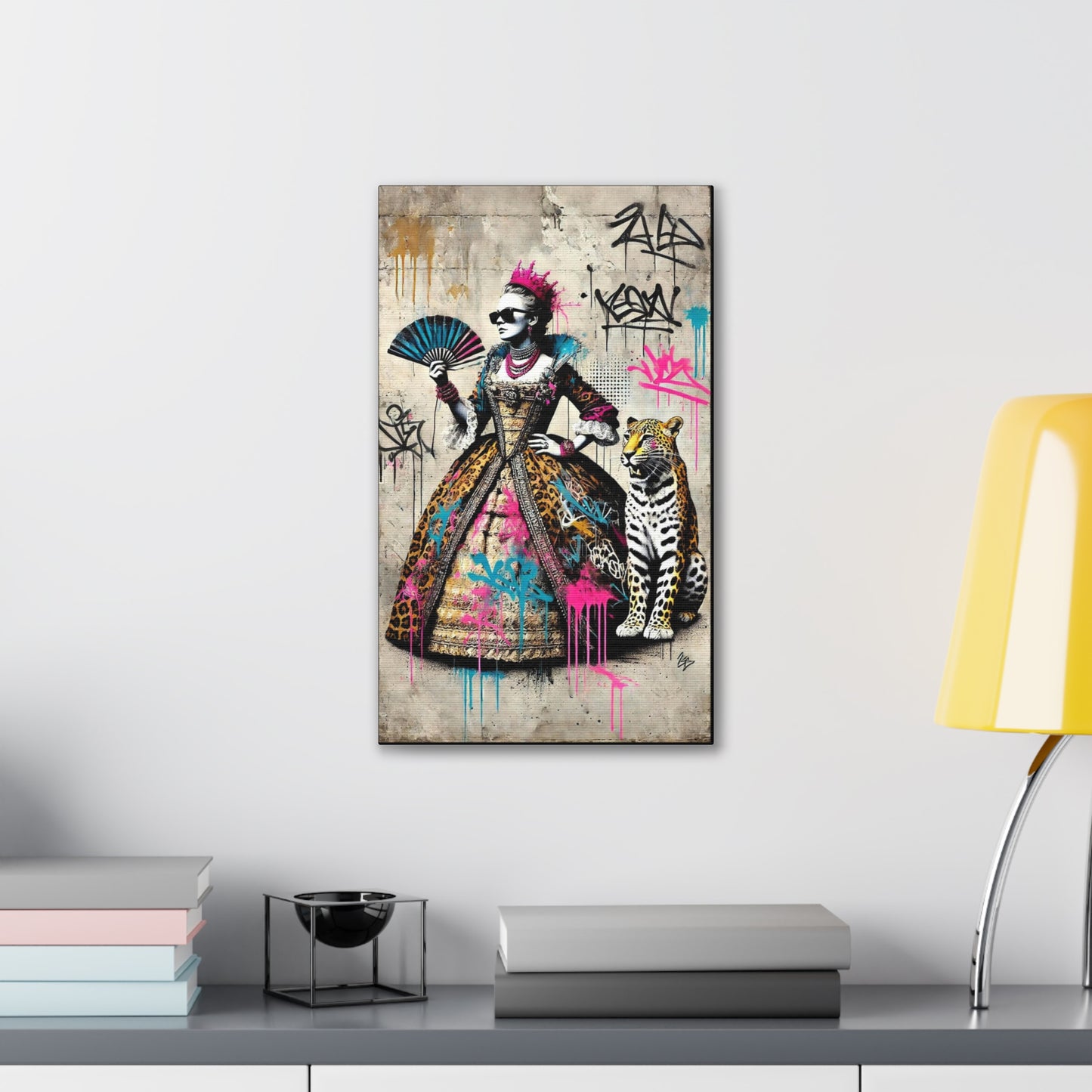 Canvas Print, Street Art Wall Decor, Graffiti Home Art, Queen with Fan, Leopard, Bohemian Decor, Urban Art Poster