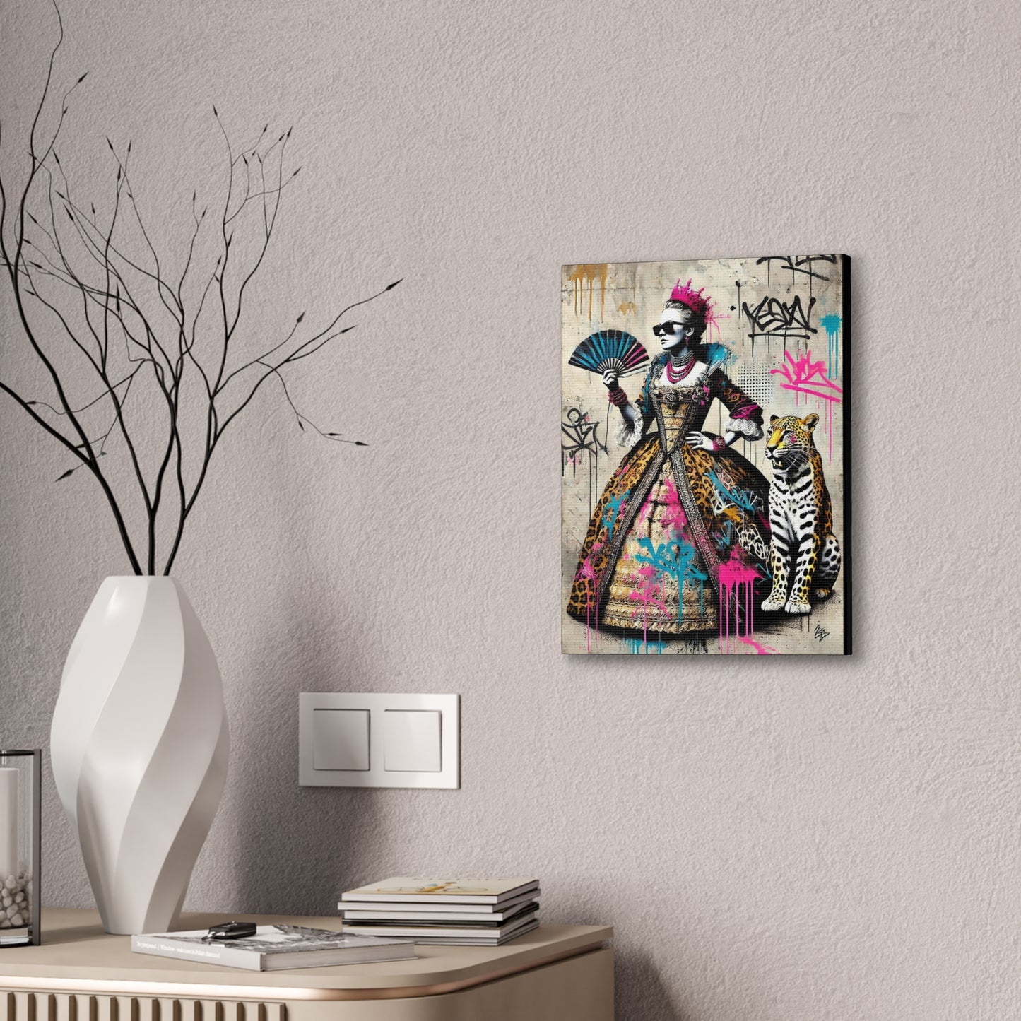 Canvas Print, Street Art Wall Decor, Graffiti Home Art, Queen with Fan, Leopard, Bohemian Decor, Urban Art Poster