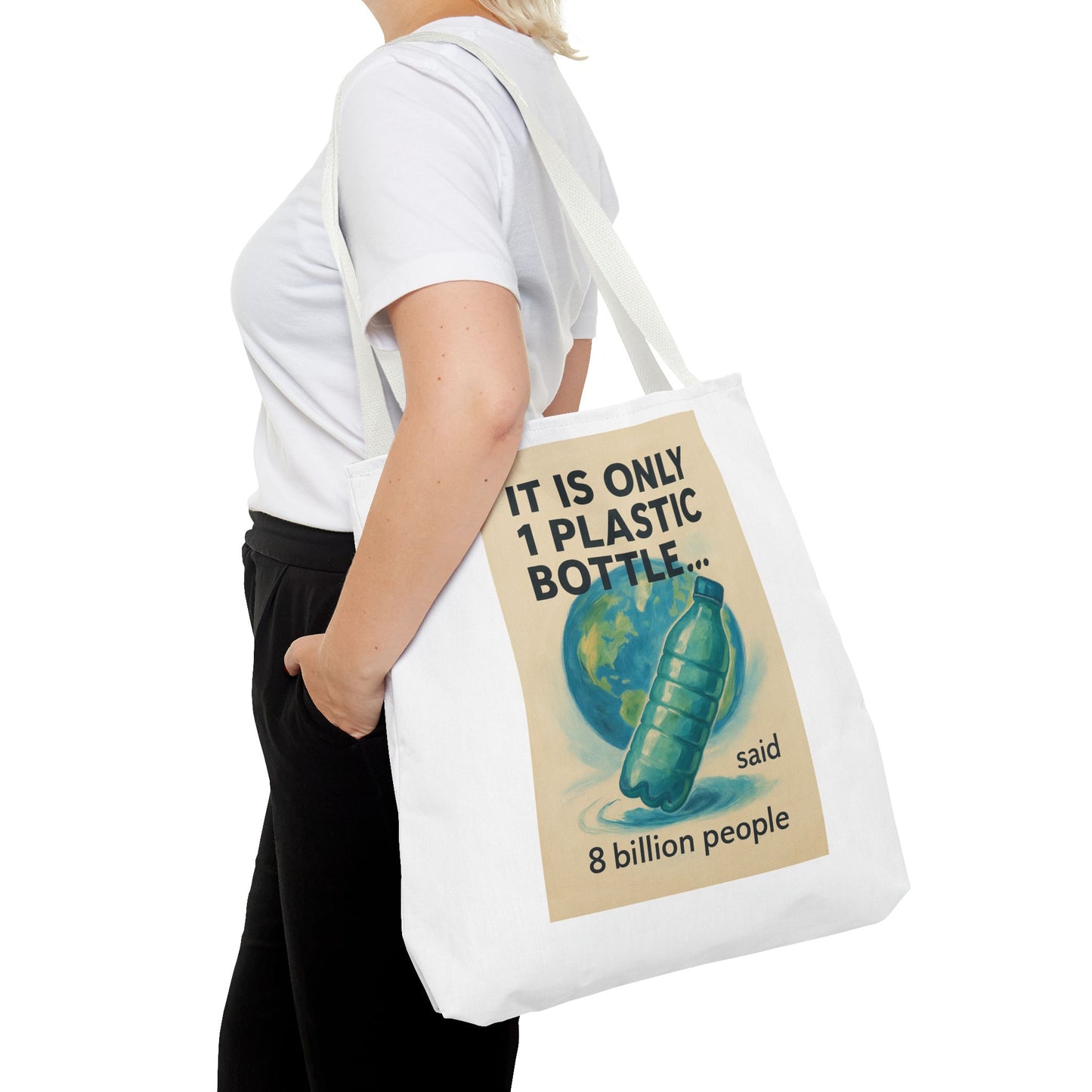 Eco-Friendly Tote Bag, Recycling Message, Save Earth, Plastic Bottle, Reusable Bag, Environmental Awareness, Sustainable Shopping