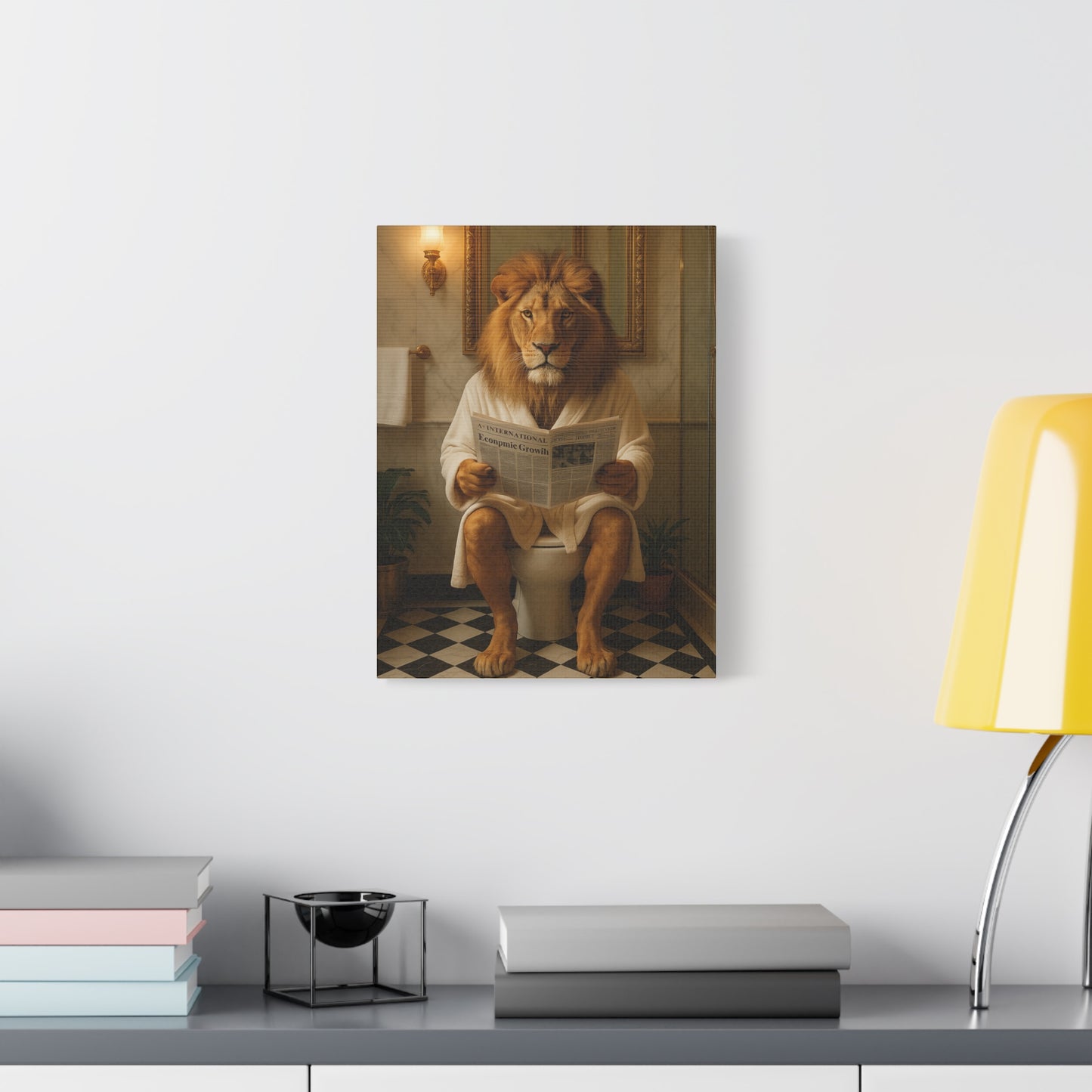 Whimsical Lion Canvas Art, Funny Home Decor, Gift for Animal Lovers, Unique Wall Art, Bathroom Wall Decor, Housewarming Gift