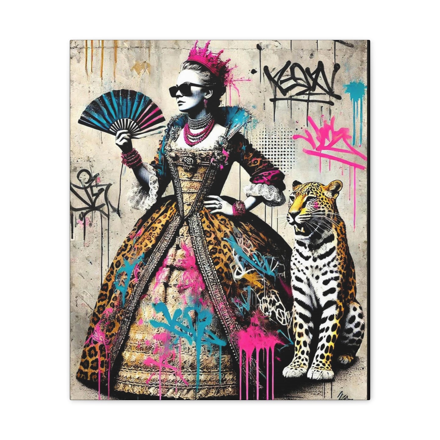 Canvas Print, Street Art Wall Decor, Graffiti Home Art, Queen with Fan, Leopard, Bohemian Decor, Urban Art Poster