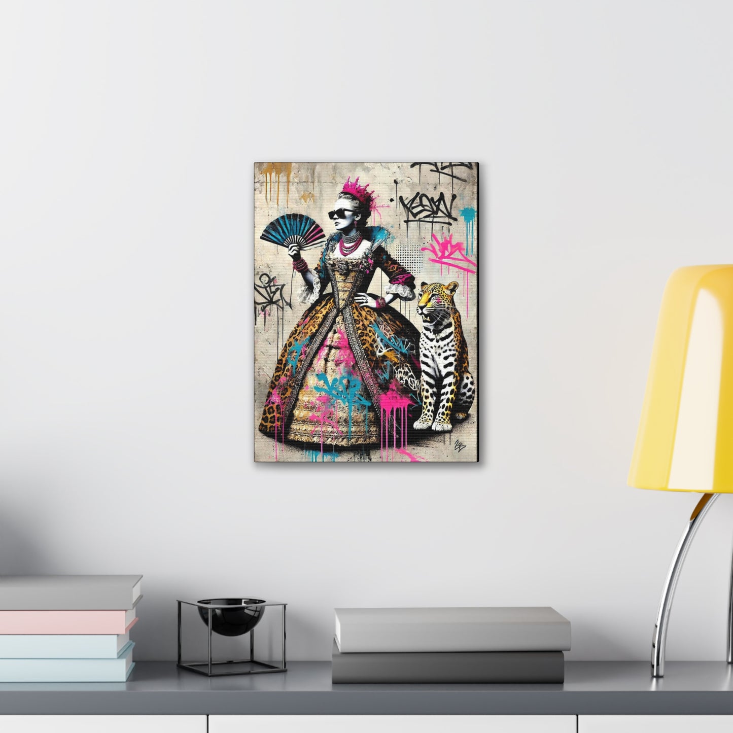 Canvas Print, Street Art Wall Decor, Graffiti Home Art, Queen with Fan, Leopard, Bohemian Decor, Urban Art Poster