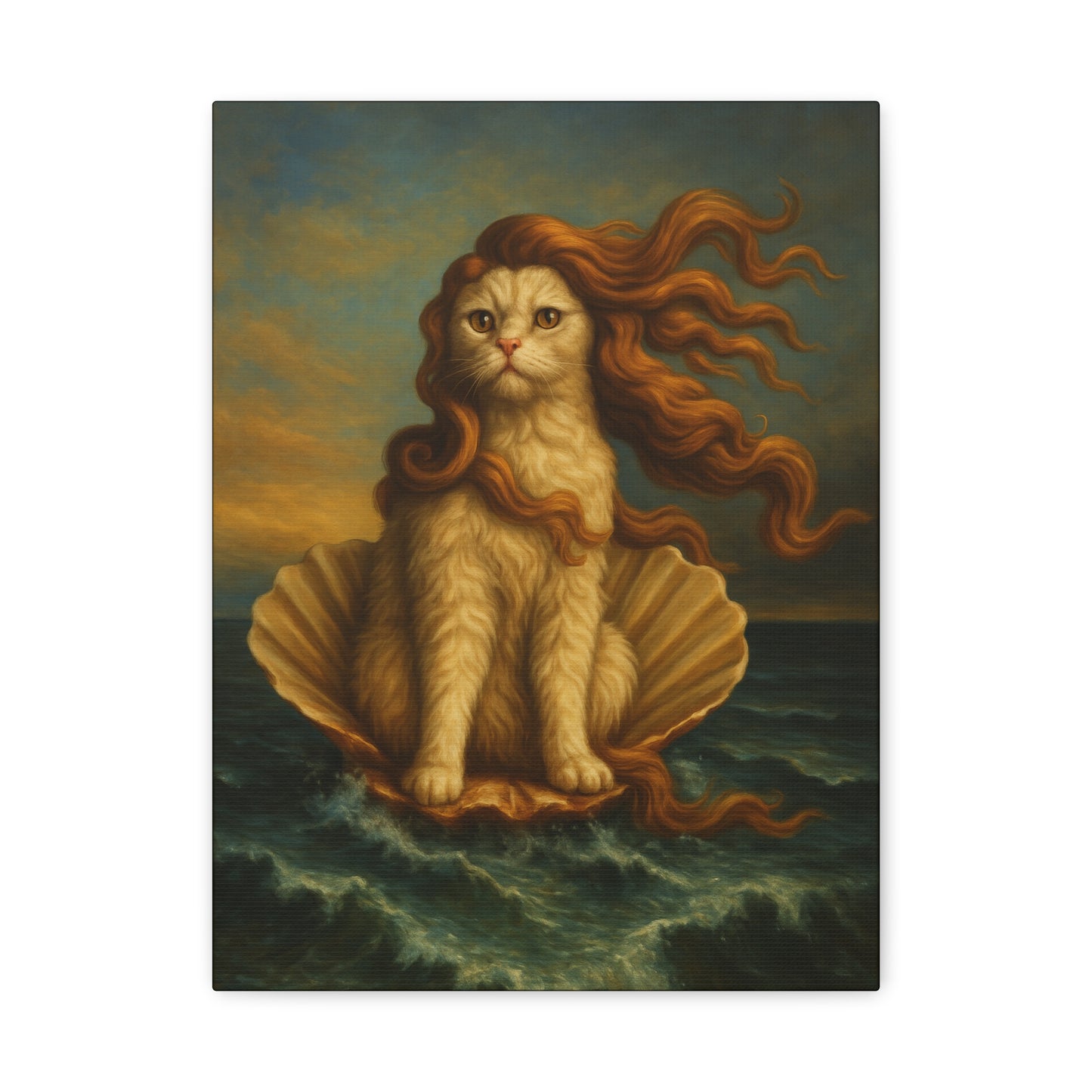 Venus Whimsical Cat Print, Feline Decor, Pet Lover Gift - Stretched Matte Canvas 1 25", Home Decor, Cat Wall Decor
