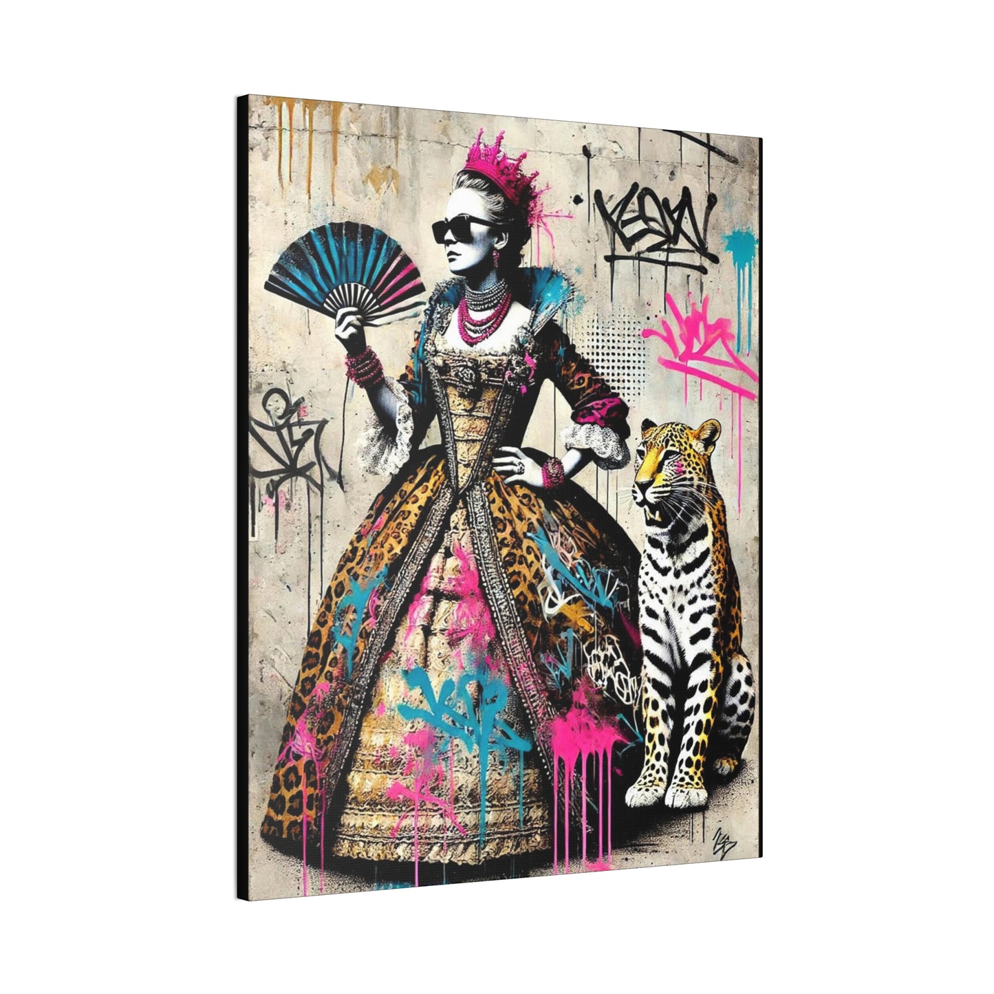 Canvas Print, Street Art Wall Decor, Graffiti Home Art, Queen with Fan, Leopard, Bohemian Decor, Urban Art Poster