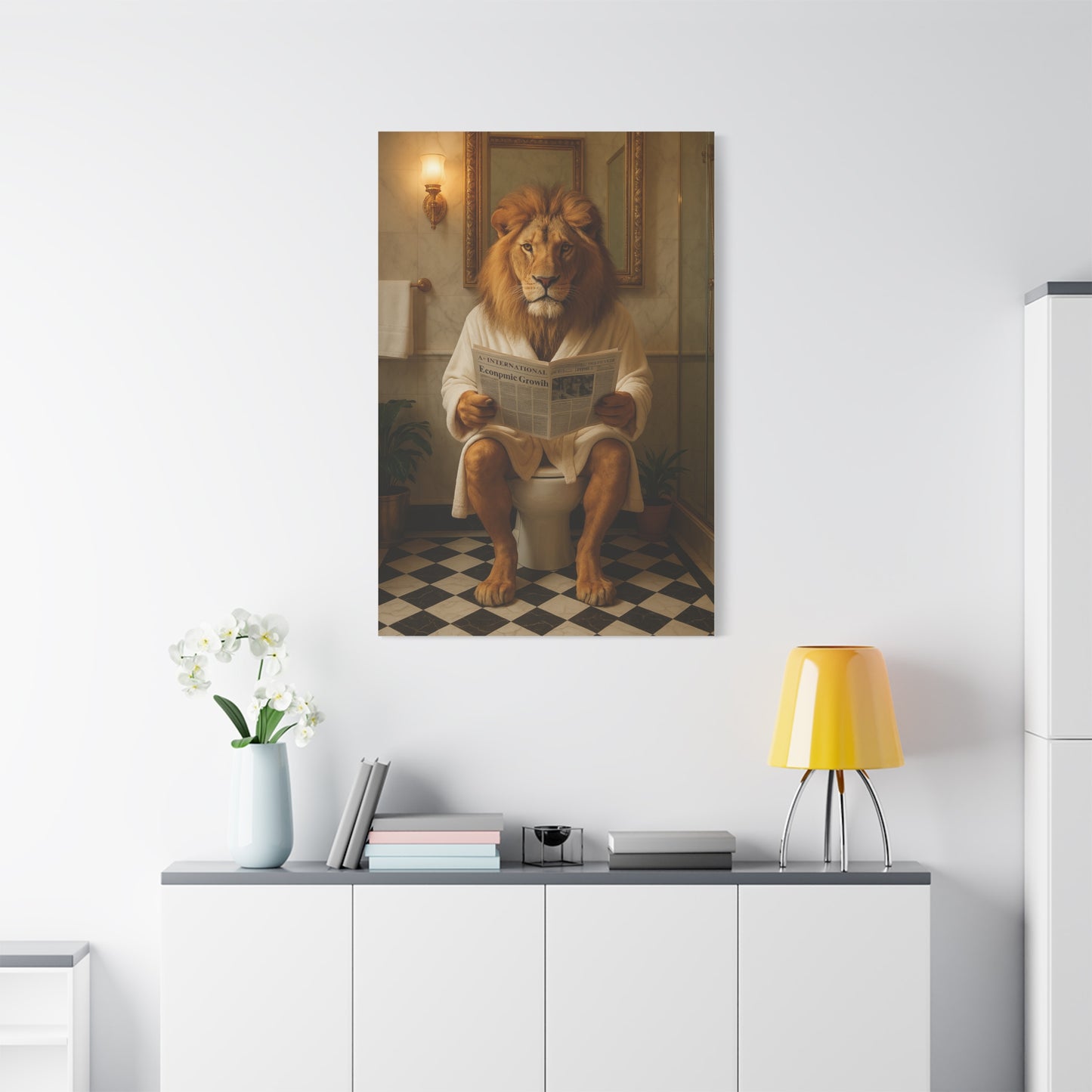 Whimsical Lion Canvas Art, Funny Home Decor, Gift for Animal Lovers, Unique Wall Art, Bathroom Wall Decor, Housewarming Gift