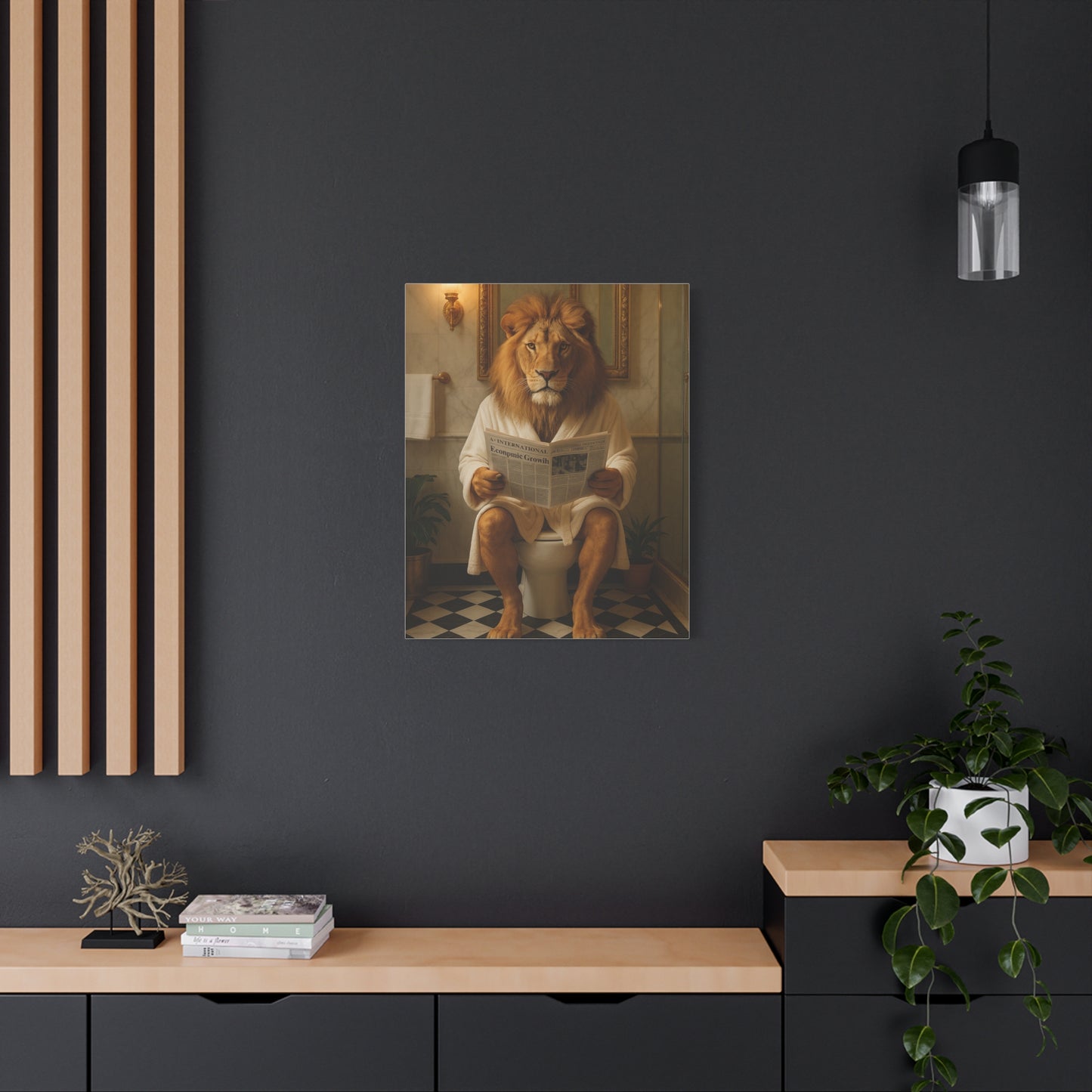 Whimsical Lion Canvas Art, Funny Home Decor, Gift for Animal Lovers, Unique Wall Art, Bathroom Wall Decor, Housewarming Gift