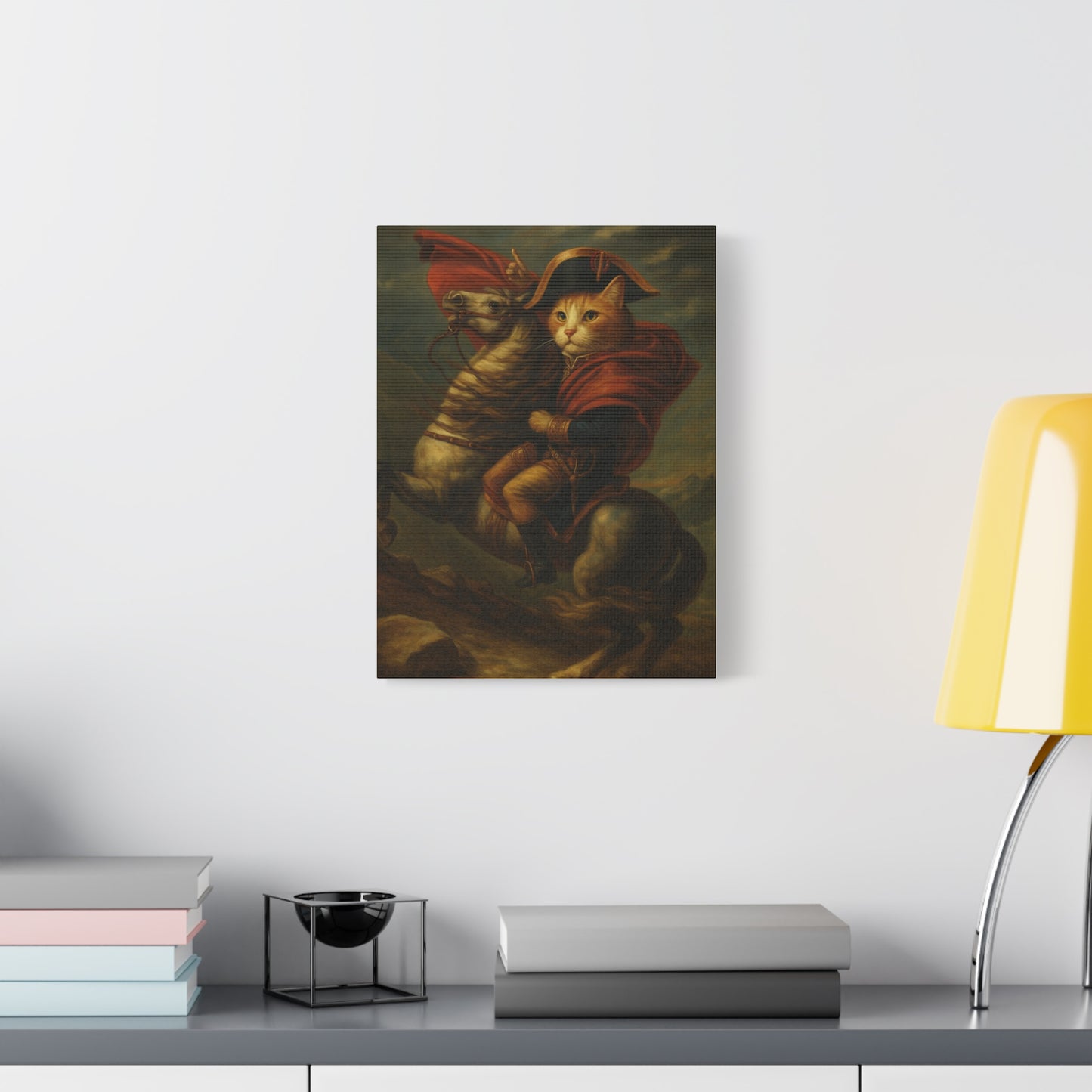 Cat Napoleon Crossing the Alps Decor, Whimsical Home Wall Art, Stretched Matte Canvas, 1 25 Inch, Cat Lover Gift, Funny Animal