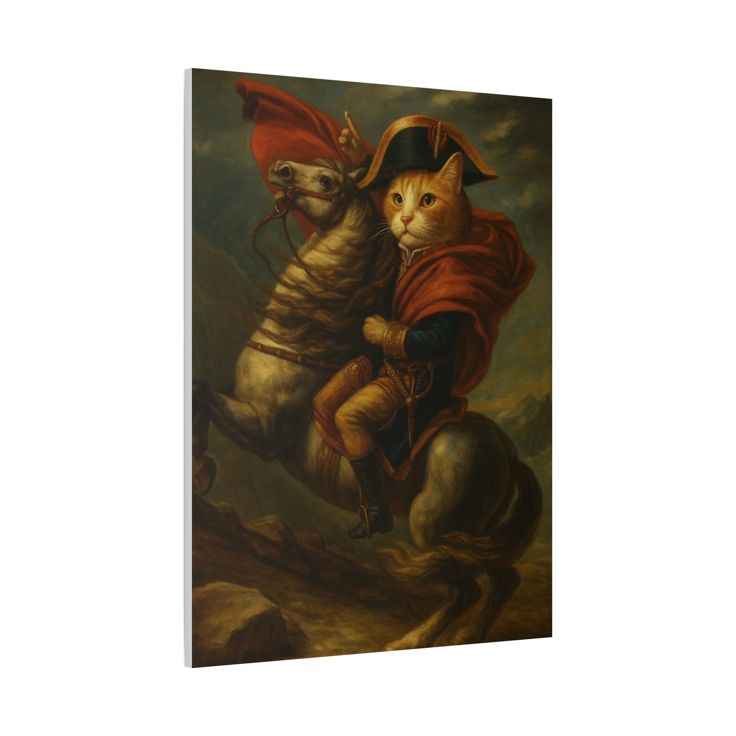 Cat Napoleon Crossing the Alps Decor, Whimsical Home Wall Art, Stretched Matte Canvas, 1 25 Inch, Cat Lover Gift, Funny Animal