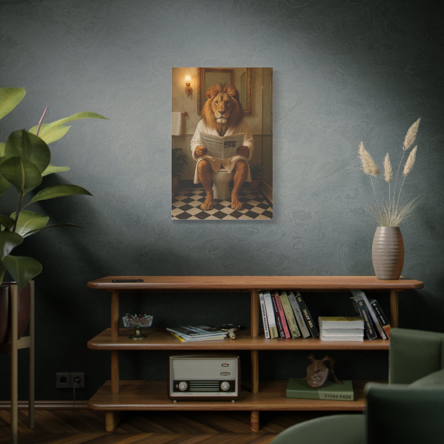 Whimsical Lion Canvas Art, Funny Home Decor, Gift for Animal Lovers, Unique Wall Art, Bathroom Wall Decor, Housewarming Gift