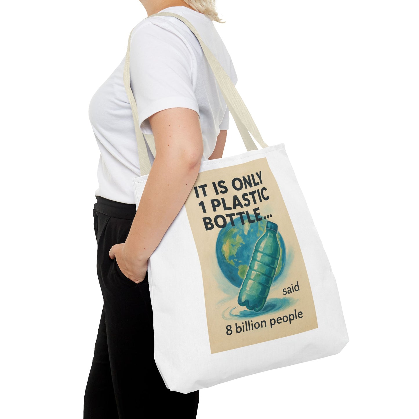 Eco-Friendly Tote Bag, Recycling Message, Save Earth, Plastic Bottle, Reusable Bag, Environmental Awareness, Sustainable Shopping