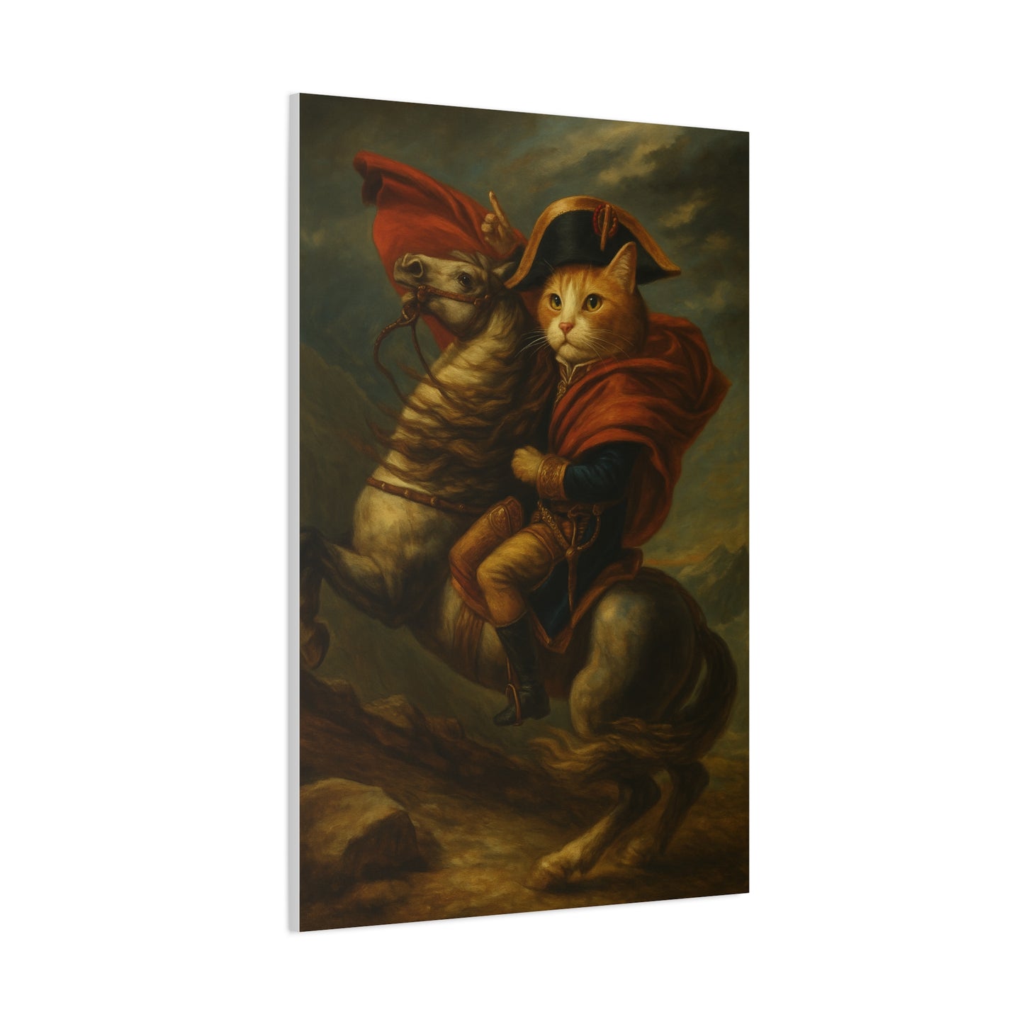 Cat Napoleon Crossing the Alps Decor, Whimsical Home Wall Art, Stretched Matte Canvas, 1 25 Inch, Cat Lover Gift, Funny Animal