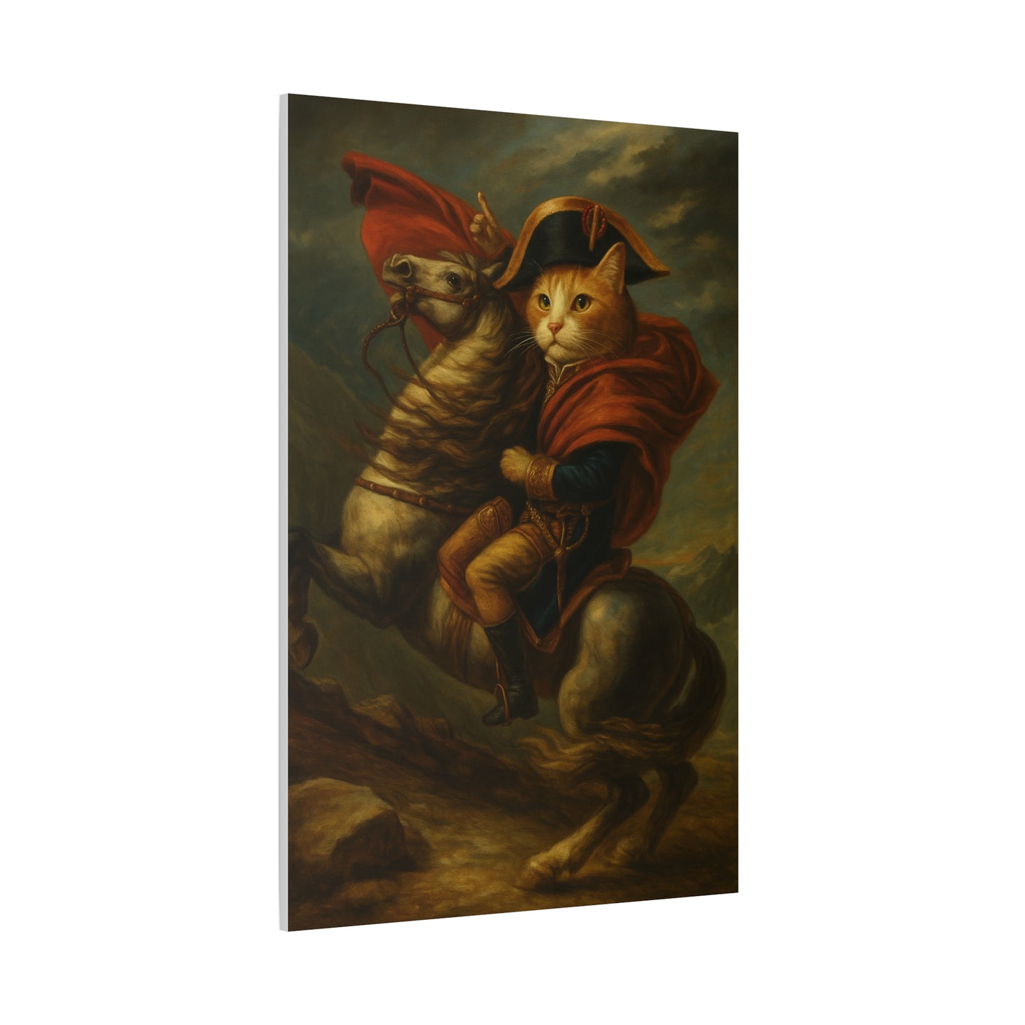Cat Napoleon Crossing the Alps Decor, Whimsical Home Wall Art, Stretched Matte Canvas, 1 25 Inch, Cat Lover Gift, Funny Animal