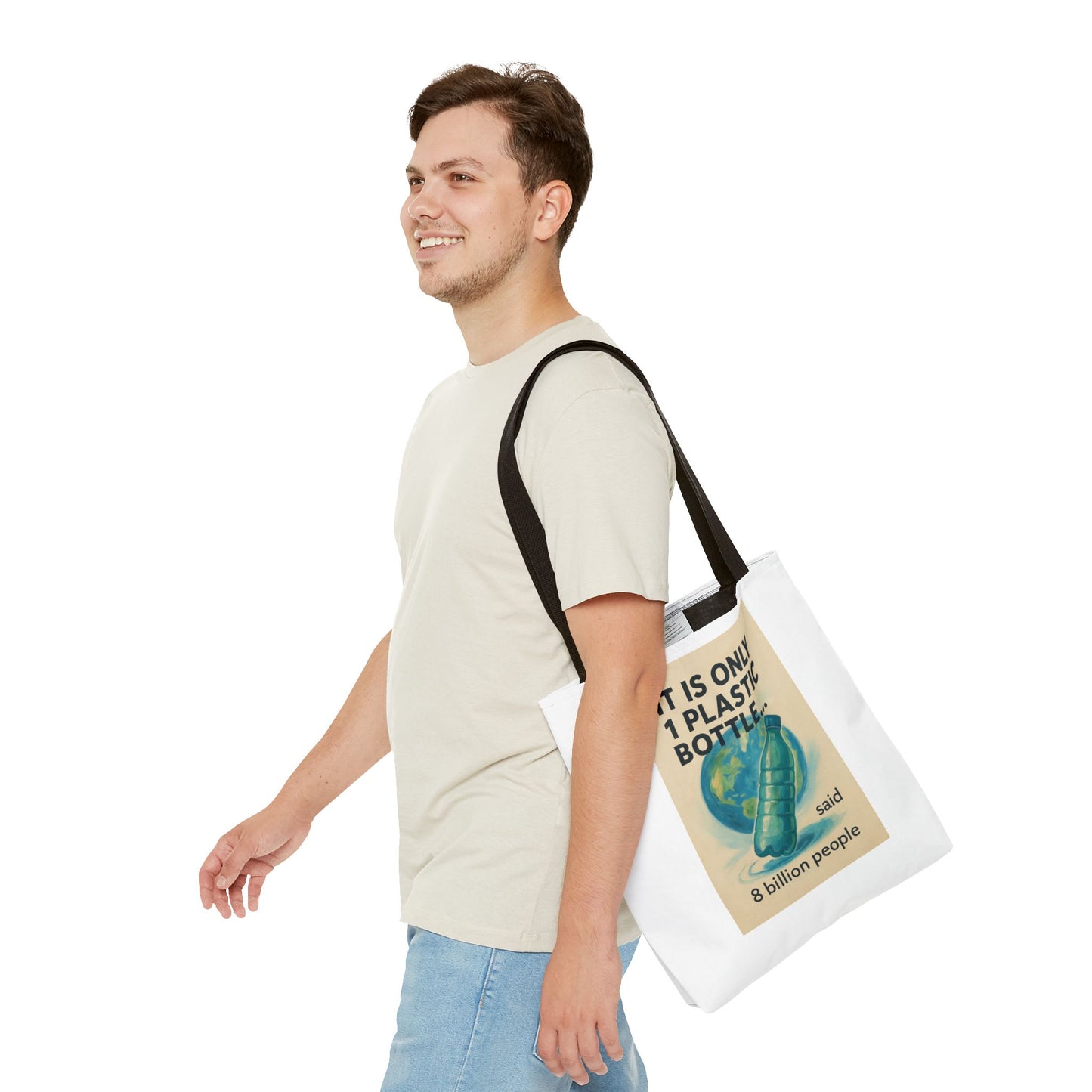 Eco-Friendly Tote Bag, Recycling Message, Save Earth, Plastic Bottle, Reusable Bag, Environmental Awareness, Sustainable Shopping