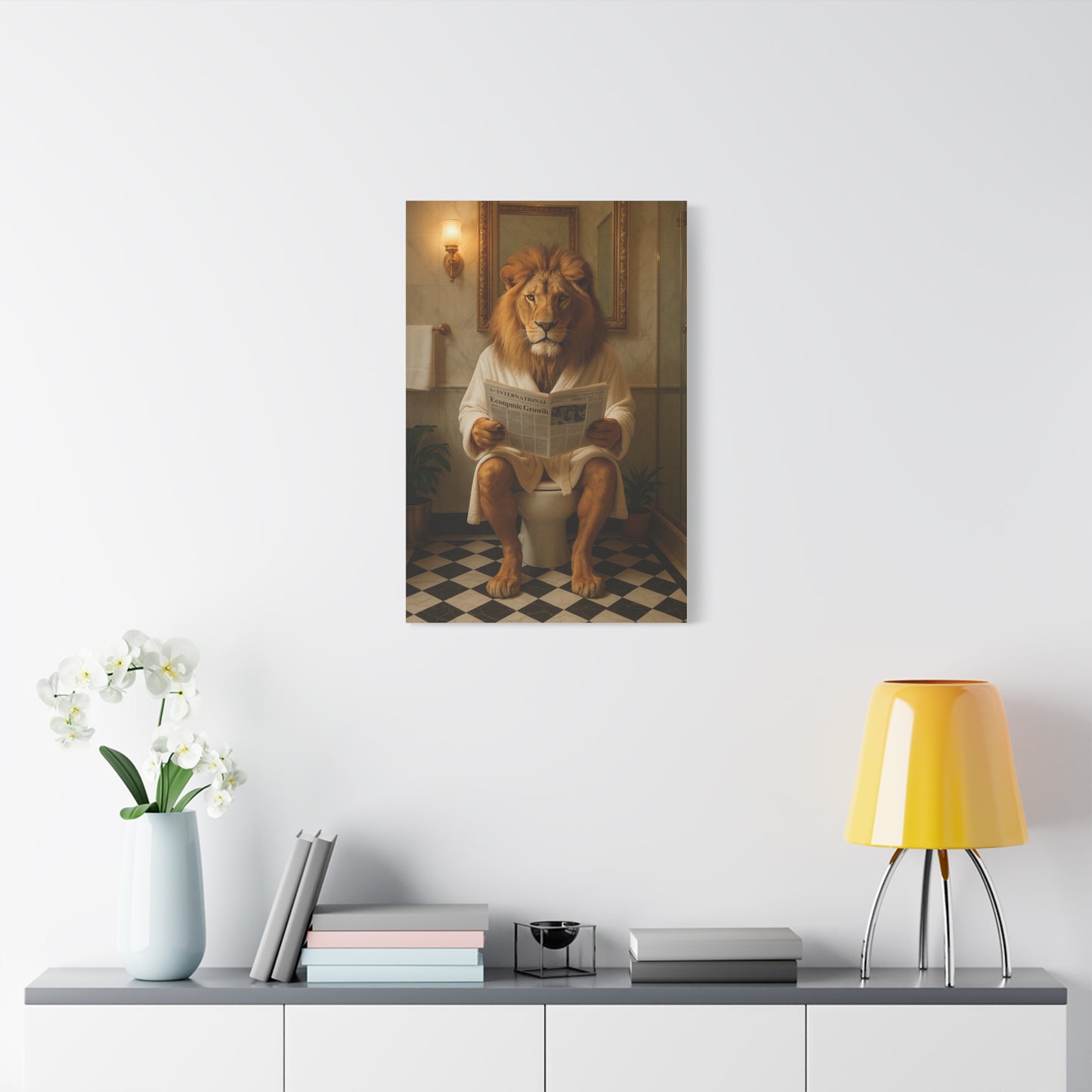 Whimsical Lion Canvas Art, Funny Home Decor, Gift for Animal Lovers, Unique Wall Art, Bathroom Wall Decor, Housewarming Gift