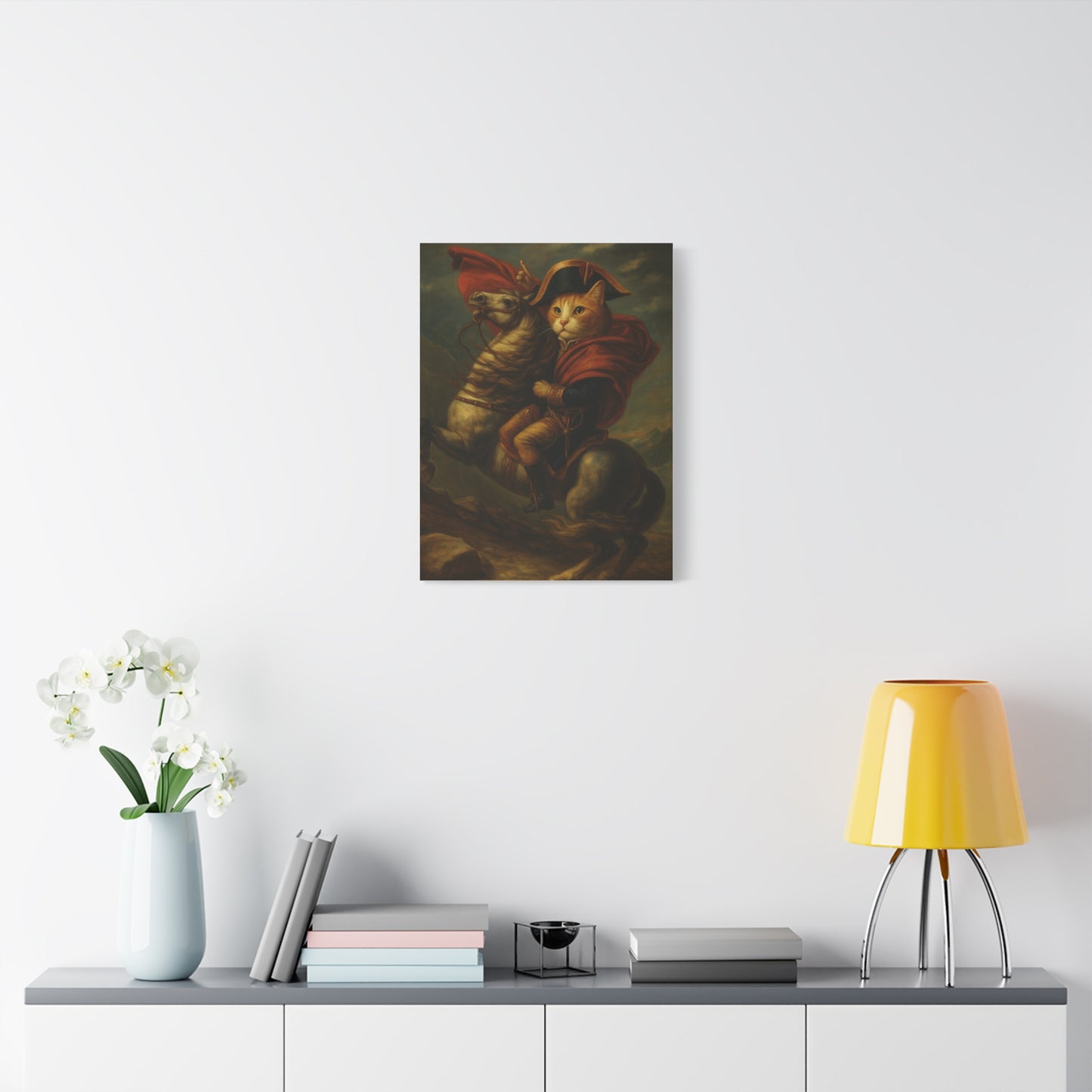Cat Napoleon Crossing the Alps Decor, Whimsical Home Wall Art, Stretched Matte Canvas, 1 25 Inch, Cat Lover Gift, Funny Animal
