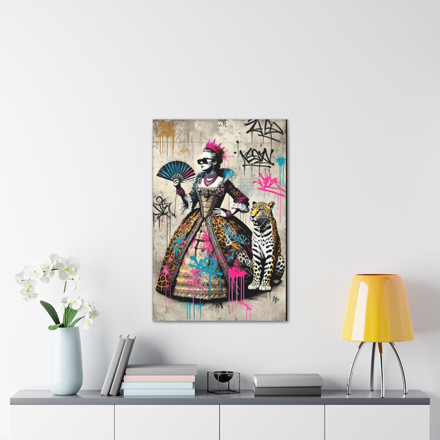 Canvas Print, Street Art Wall Decor, Graffiti Home Art, Queen with Fan, Leopard, Bohemian Decor, Urban Art Poster