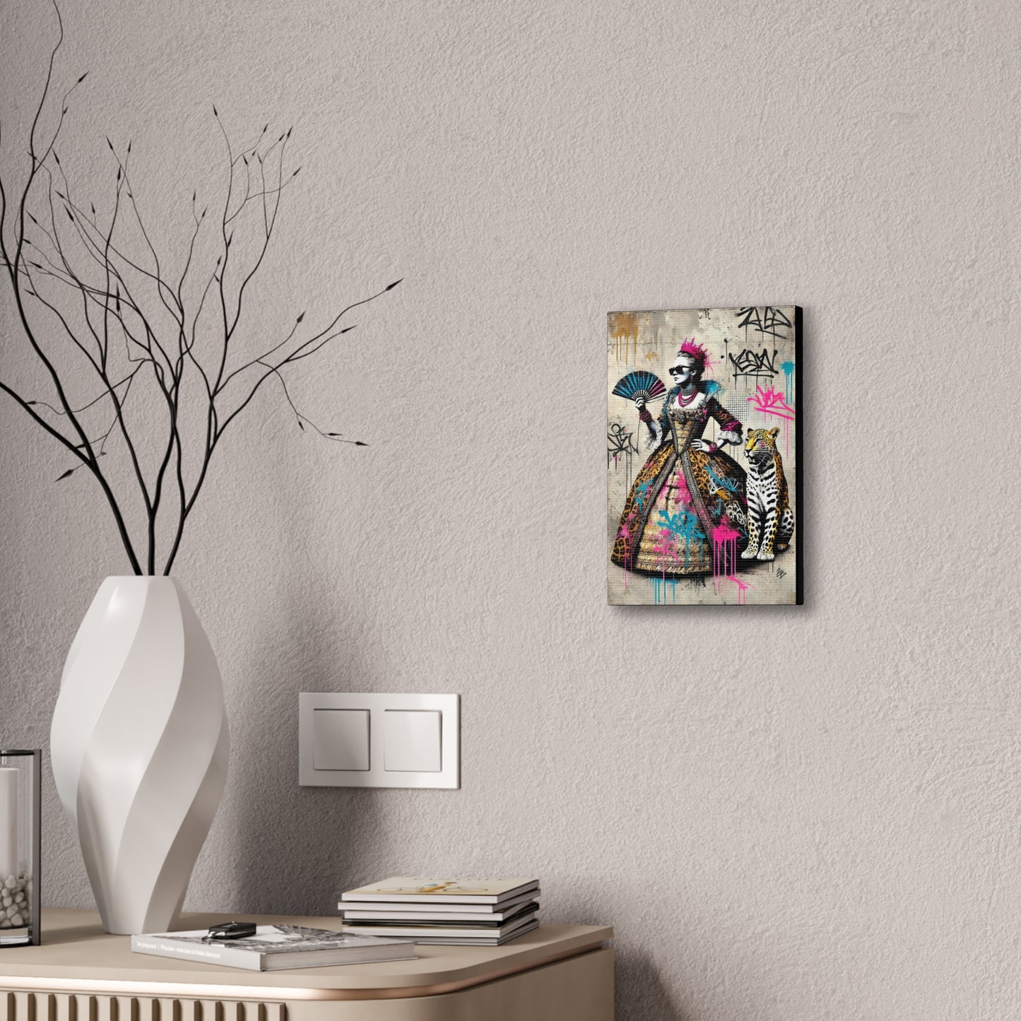 Canvas Print, Street Art Wall Decor, Graffiti Home Art, Queen with Fan, Leopard, Bohemian Decor, Urban Art Poster