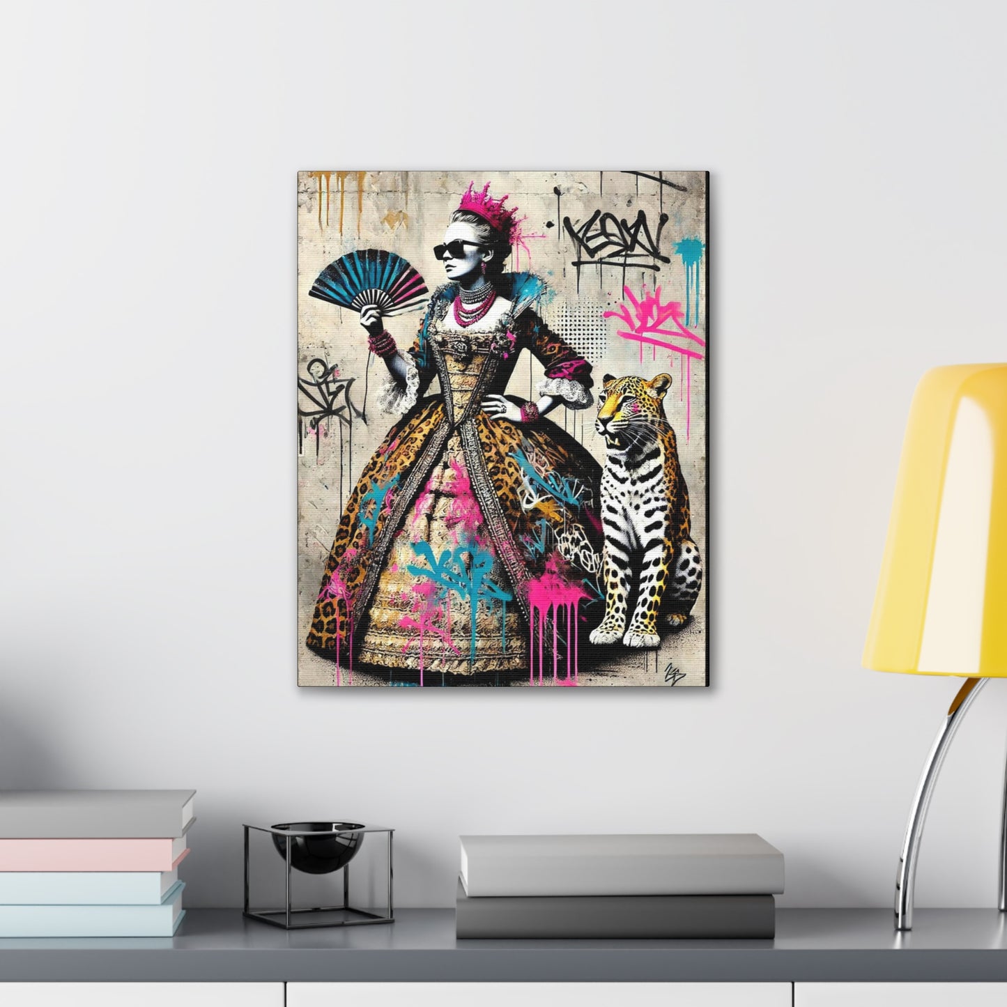 Canvas Print, Street Art Wall Decor, Graffiti Home Art, Queen with Fan, Leopard, Bohemian Decor, Urban Art Poster