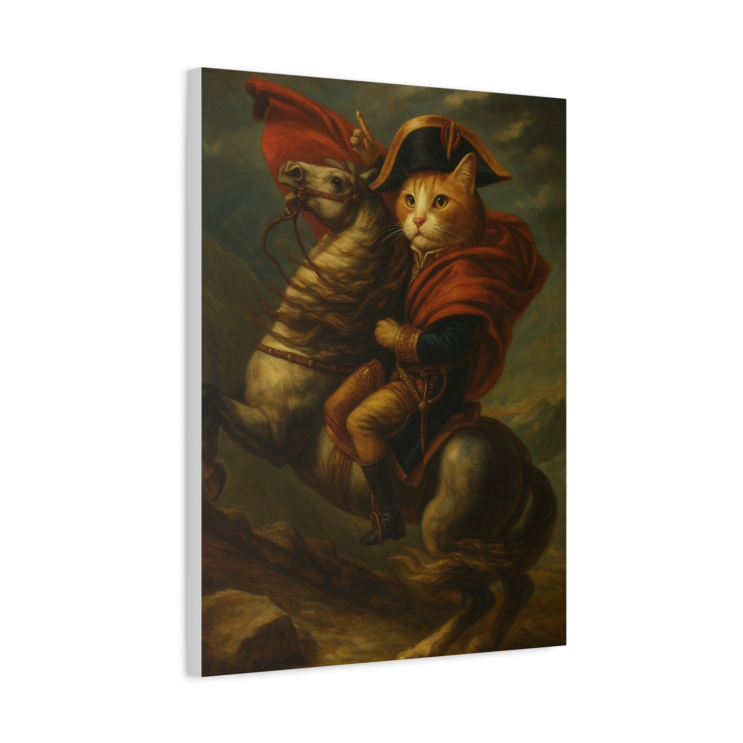 Cat Napoleon Crossing the Alps Decor, Whimsical Home Wall Art, Stretched Matte Canvas, 1 25 Inch, Cat Lover Gift, Funny Animal