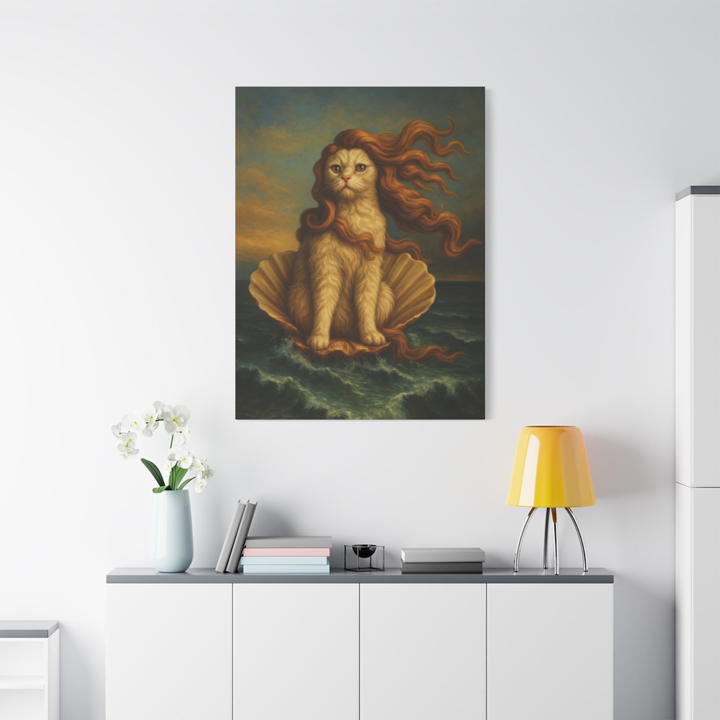 Venus Whimsical Cat Print, Feline Decor, Pet Lover Gift - Stretched Matte Canvas 1 25", Home Decor, Cat Wall Decor