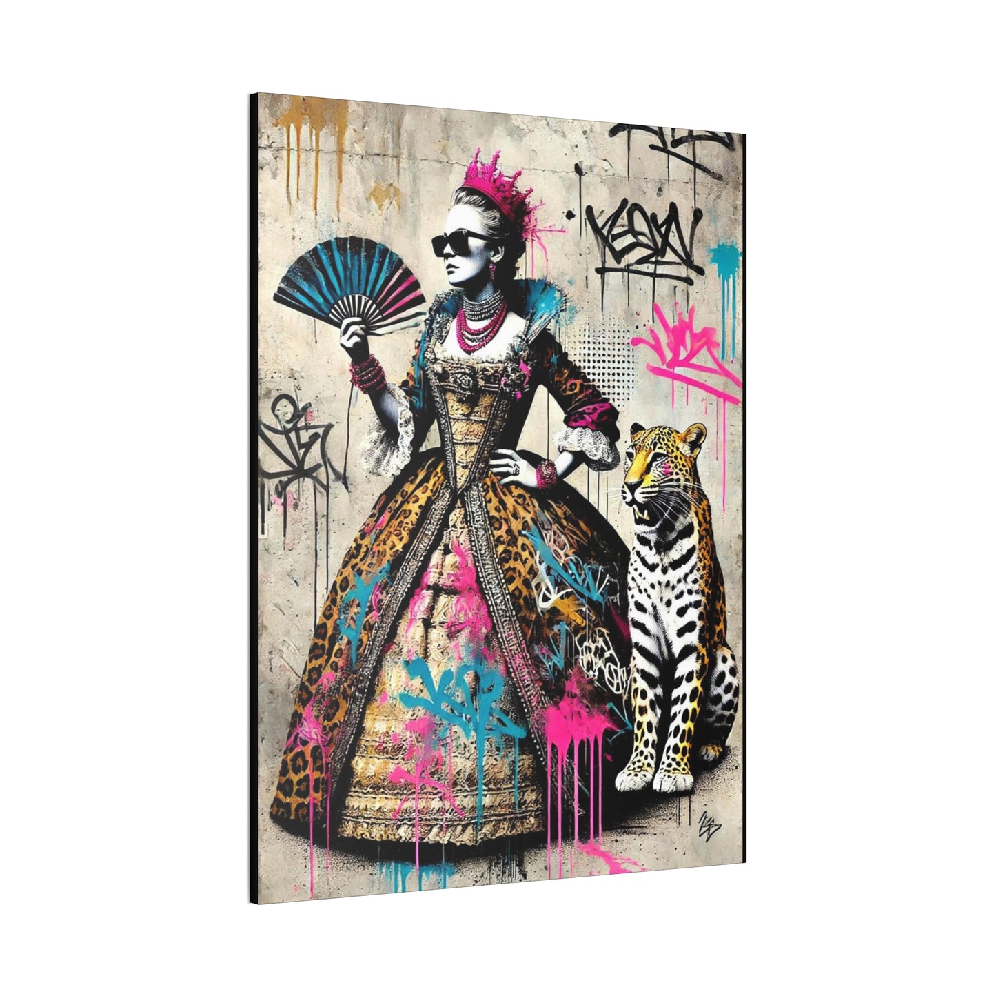 Canvas Print, Street Art Wall Decor, Graffiti Home Art, Queen with Fan, Leopard, Bohemian Decor, Urban Art Poster