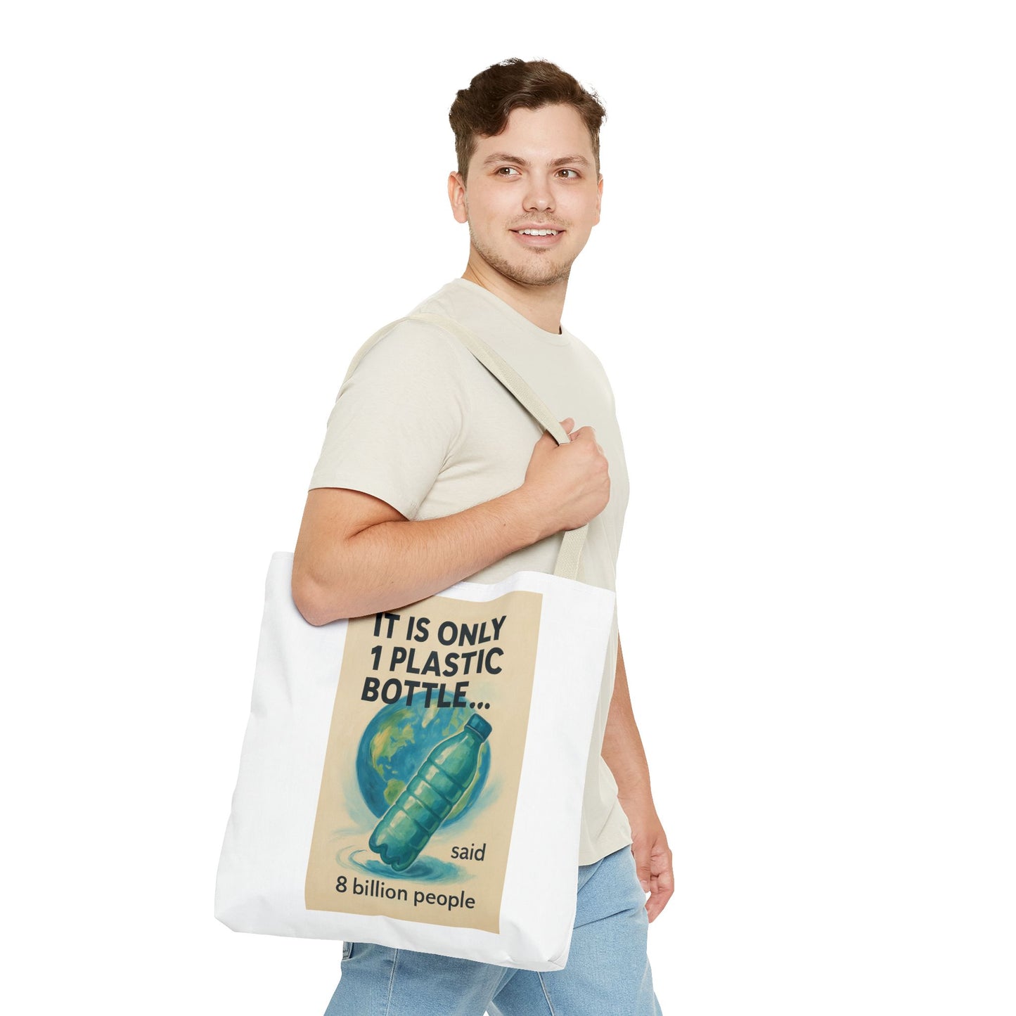 Eco-Friendly Tote Bag, Recycling Message, Save Earth, Plastic Bottle, Reusable Bag, Environmental Awareness, Sustainable Shopping