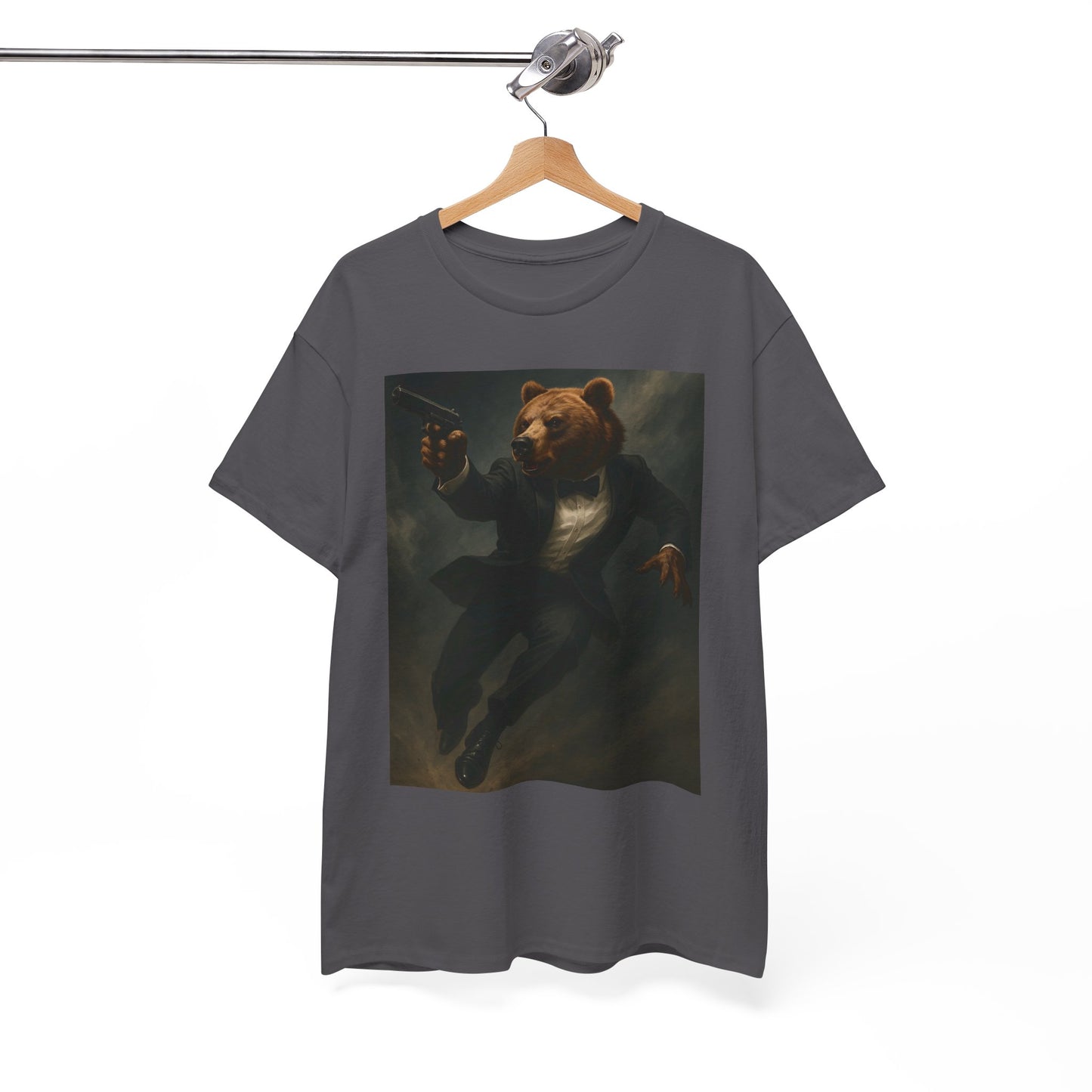 Spy Bear Graphic Tee, Unisex Heavy Cotton Shirt, Cool Casual Wear, Unique Gift for Animal Lovers, Perfect for Parties