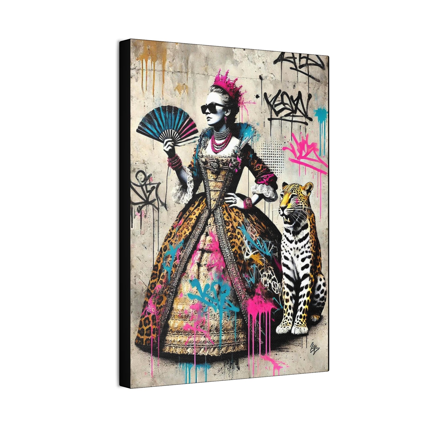 Canvas Print, Street Art Wall Decor, Graffiti Home Art, Queen with Fan, Leopard, Bohemian Decor, Urban Art Poster
