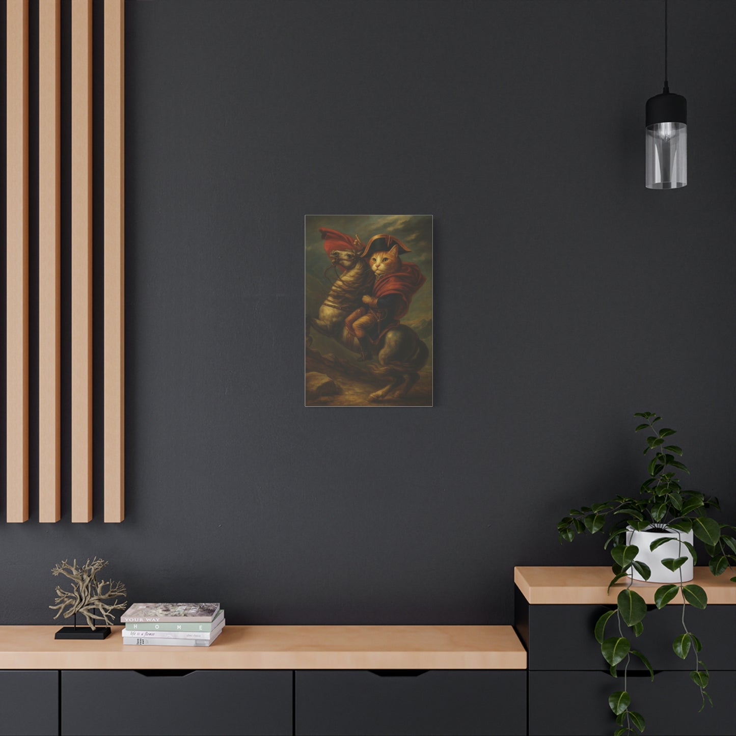 Cat Napoleon Crossing the Alps Decor, Whimsical Home Wall Art, Stretched Matte Canvas, 1 25 Inch, Cat Lover Gift, Funny Animal