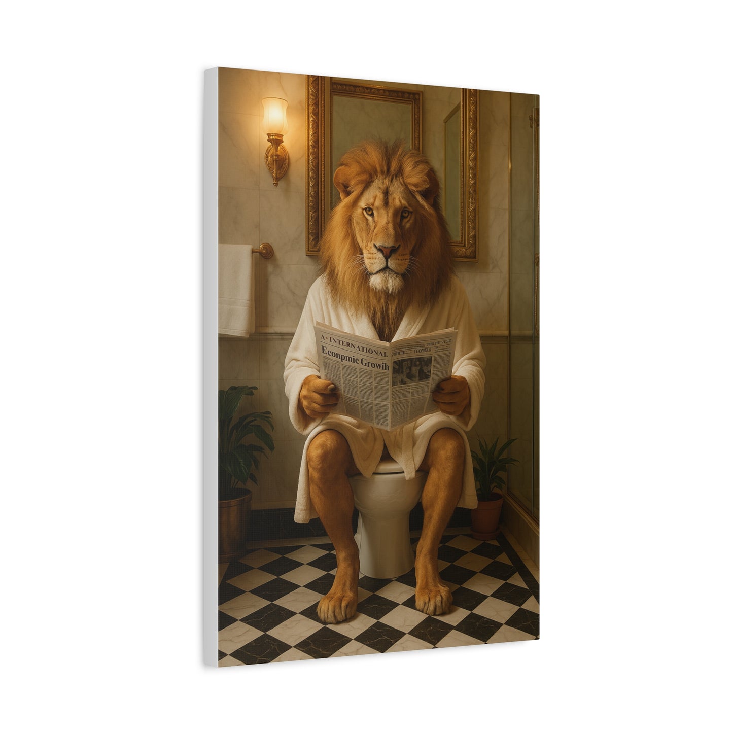 Whimsical Lion Canvas Art, Funny Home Decor, Gift for Animal Lovers, Unique Wall Art, Bathroom Wall Decor, Housewarming Gift