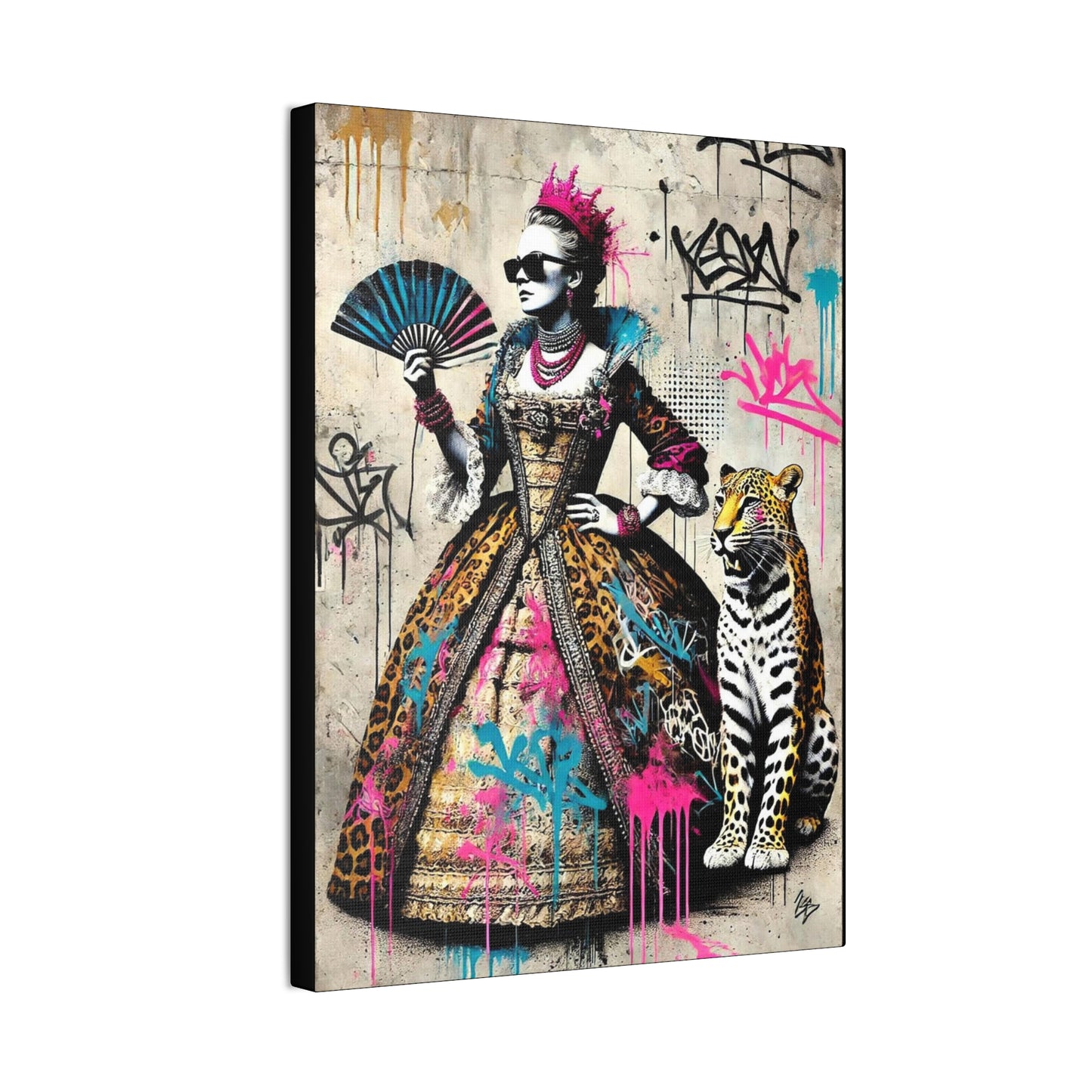 Canvas Print, Street Art Wall Decor, Graffiti Home Art, Queen with Fan, Leopard, Bohemian Decor, Urban Art Poster