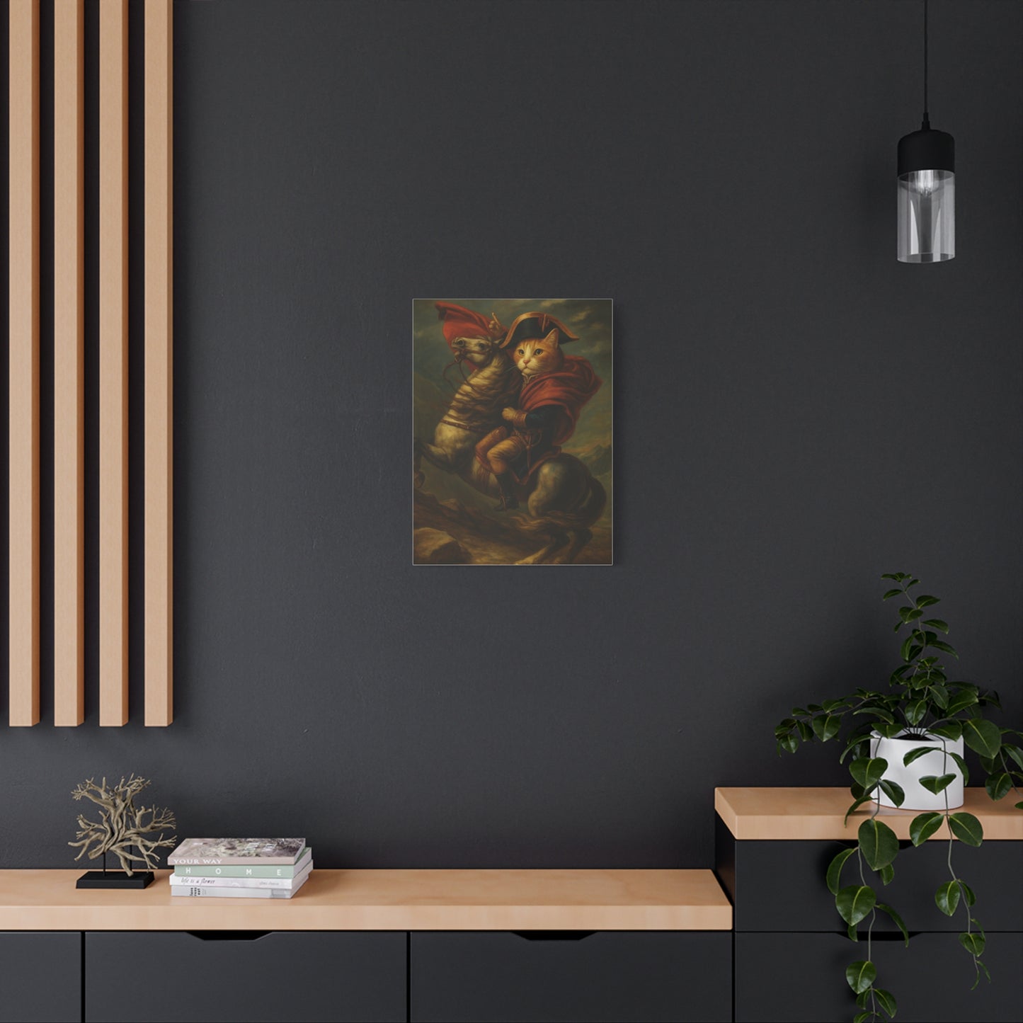 Cat Napoleon Crossing the Alps Decor, Whimsical Home Wall Art, Stretched Matte Canvas, 1 25 Inch, Cat Lover Gift, Funny Animal