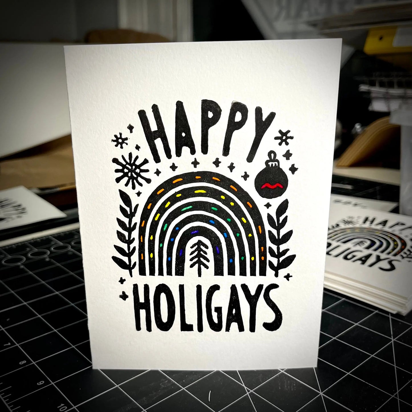 Happy Holigays Holiday Card | LINOCUT CARD