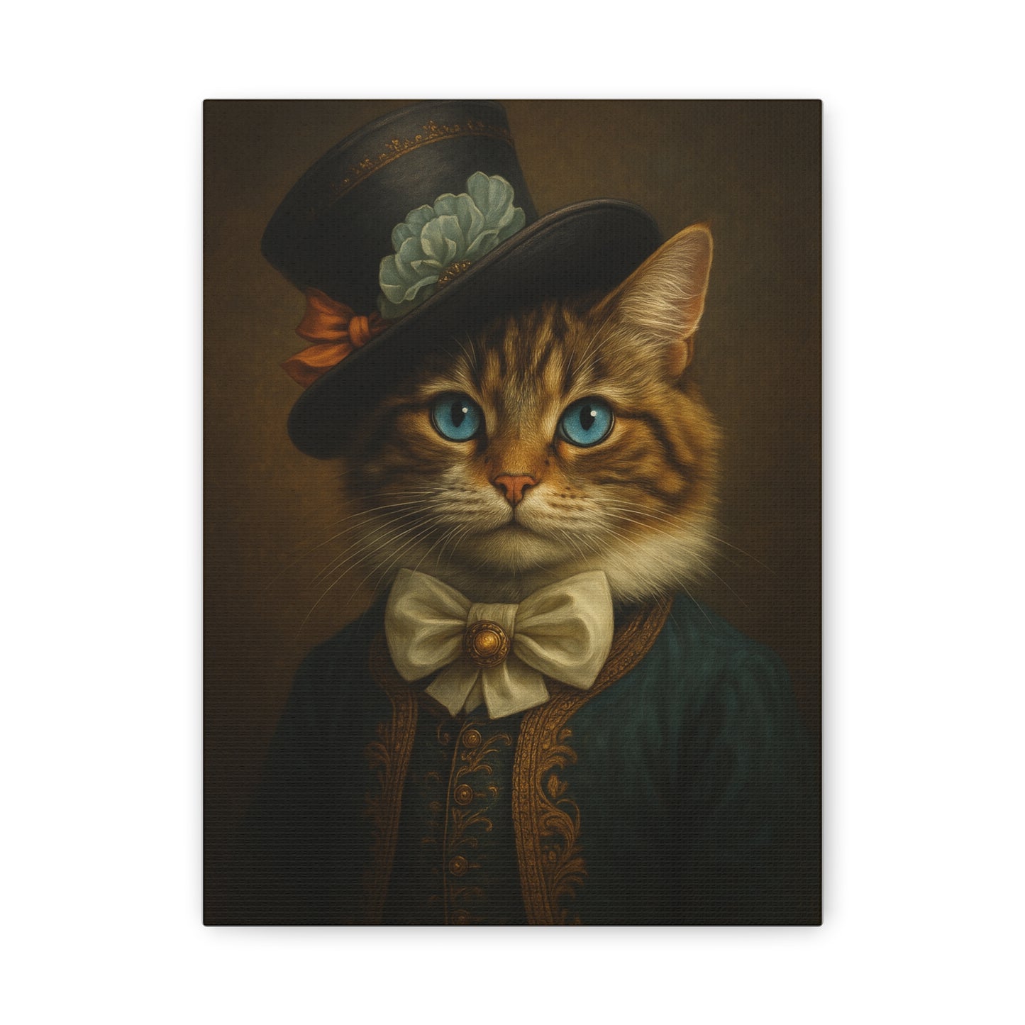 Canvas Wall Art, Whimsical Cat in Fancy Attire, Stretched Matte Canvas Print, Home Decor, Cat Lover Gift, Animal Artwork, Unique