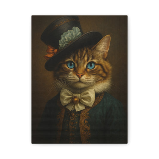 Canvas Wall Art, Whimsical Cat in Fancy Attire, Stretched Matte Canvas Print, Home Decor, Cat Lover Gift, Animal Artwork, Unique