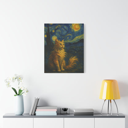 Canvas Print, Cat in Starry Night, Funny Cats, Colourful Vibrant, Matte Wall Art, Stretched Canvas, Home Decor, Gift for Cat Lovers