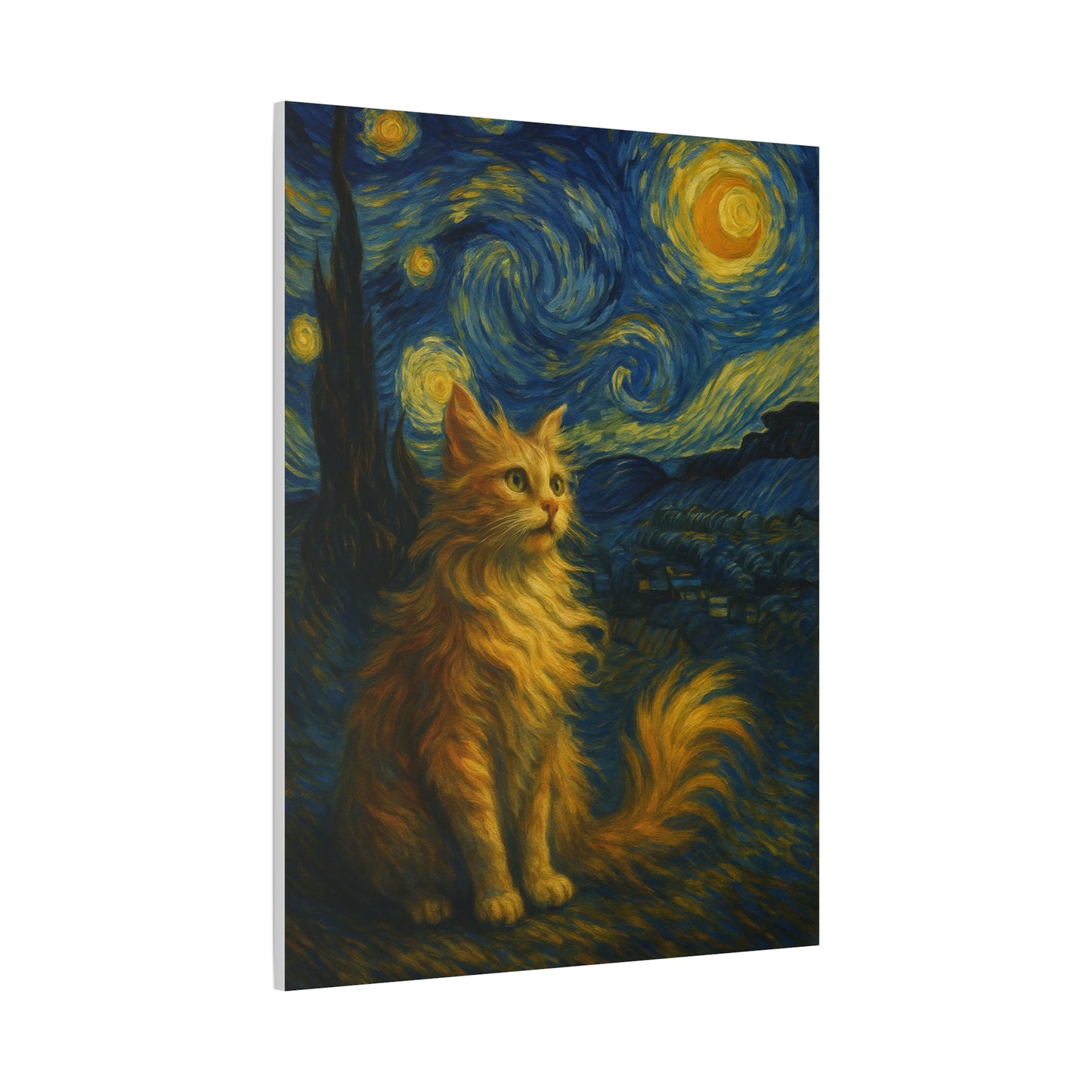 Canvas Print, Cat in Starry Night, Funny Cats, Colourful Vibrant, Matte Wall Art, Stretched Canvas, Home Decor, Gift for Cat Lovers