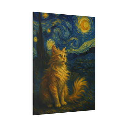 Canvas Print, Cat in Starry Night, Funny Cats, Colourful Vibrant, Matte Wall Art, Stretched Canvas, Home Decor, Gift for Cat Lovers