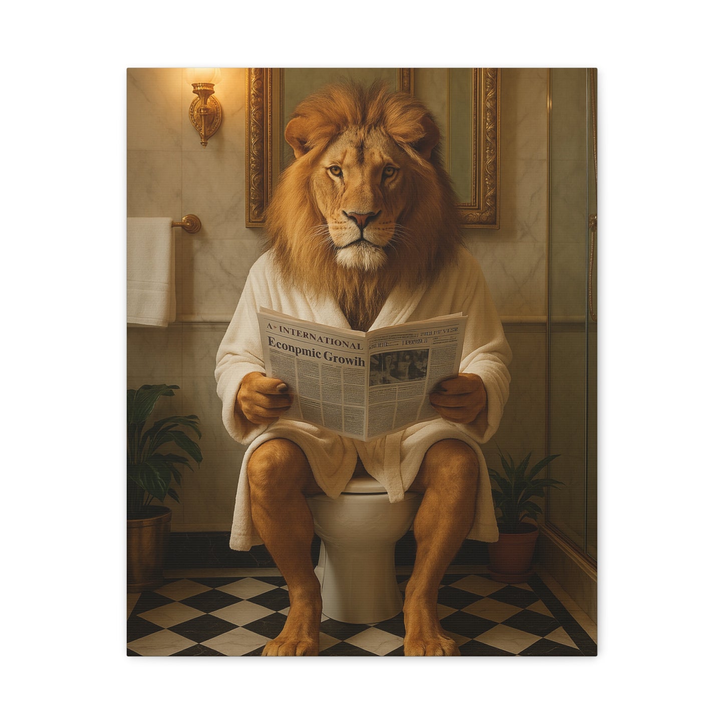 Whimsical Lion Canvas Art, Funny Home Decor, Gift for Animal Lovers, Unique Wall Art, Bathroom Wall Decor, Housewarming Gift