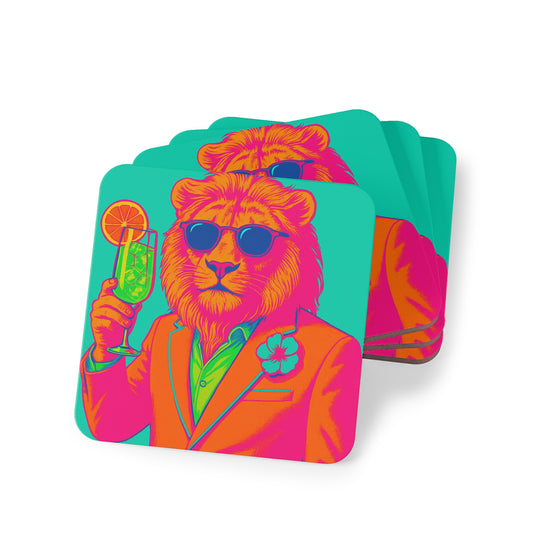 Vibrant Lion Coasters - Colorful Drink Protectors for Animal Lovers, Parties, Home Decor, Gift for Him/Her, Beach Vibes