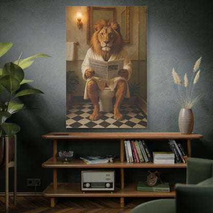 Whimsical Lion Canvas Art, Funny Home Decor, Gift for Animal Lovers, Unique Wall Art, Bathroom Wall Decor, Housewarming Gift