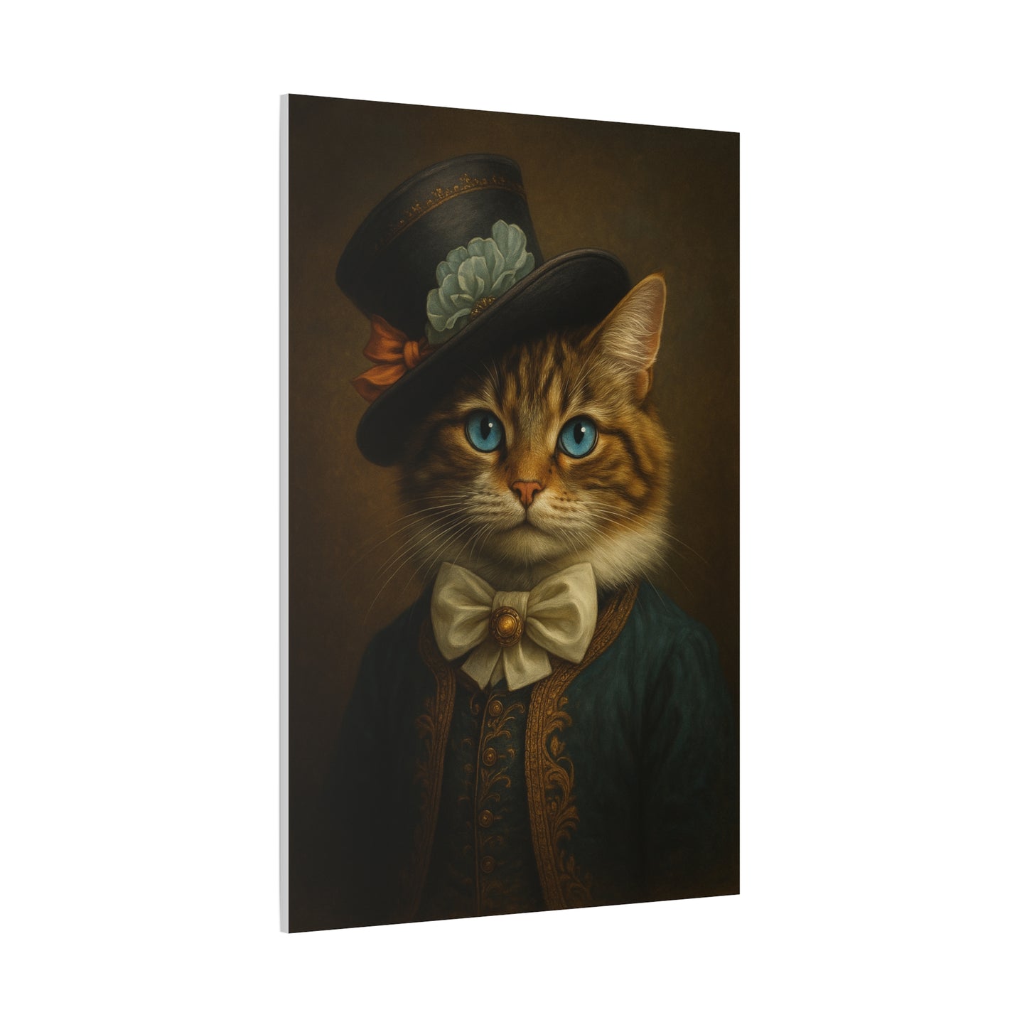 Canvas Wall Art, Whimsical Cat in Fancy Attire, Stretched Matte Canvas Print, Home Decor, Cat Lover Gift, Animal Artwork, Unique