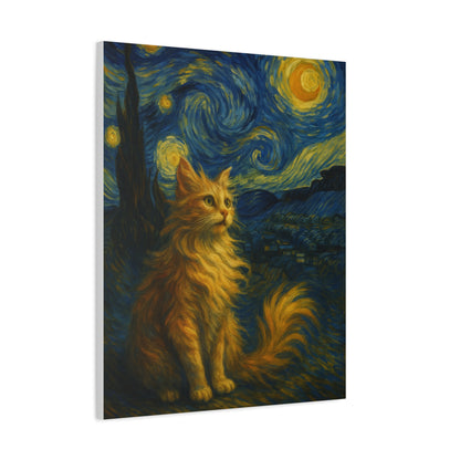 Canvas Print, Cat in Starry Night, Funny Cats, Colourful Vibrant, Matte Wall Art, Stretched Canvas, Home Decor, Gift for Cat Lovers
