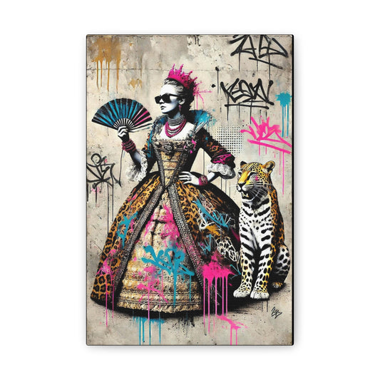 Canvas Print, Street Art Wall Decor, Graffiti Home Art, Queen with Fan, Leopard, Bohemian Decor, Urban Art Poster